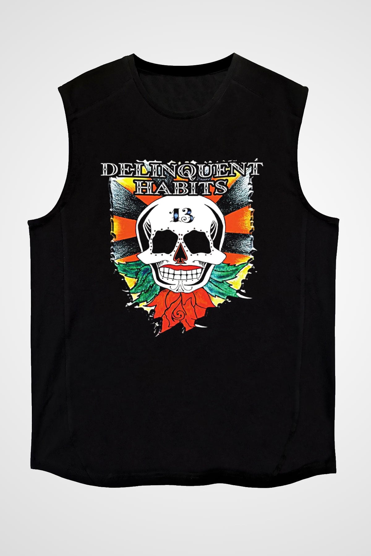 Delinquent Habits Baskılı Unisex Siyah Kolsuz Tişört - Tshirt