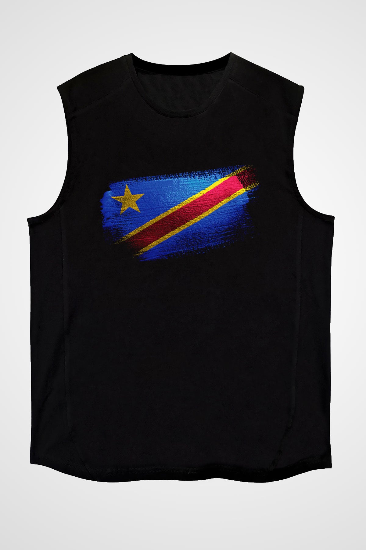 Demokratik Kongo Cumhuriyeti - Democratic Republic Congo Bayrağı Baskılı Unisex Siyah Kolsuz Tişört