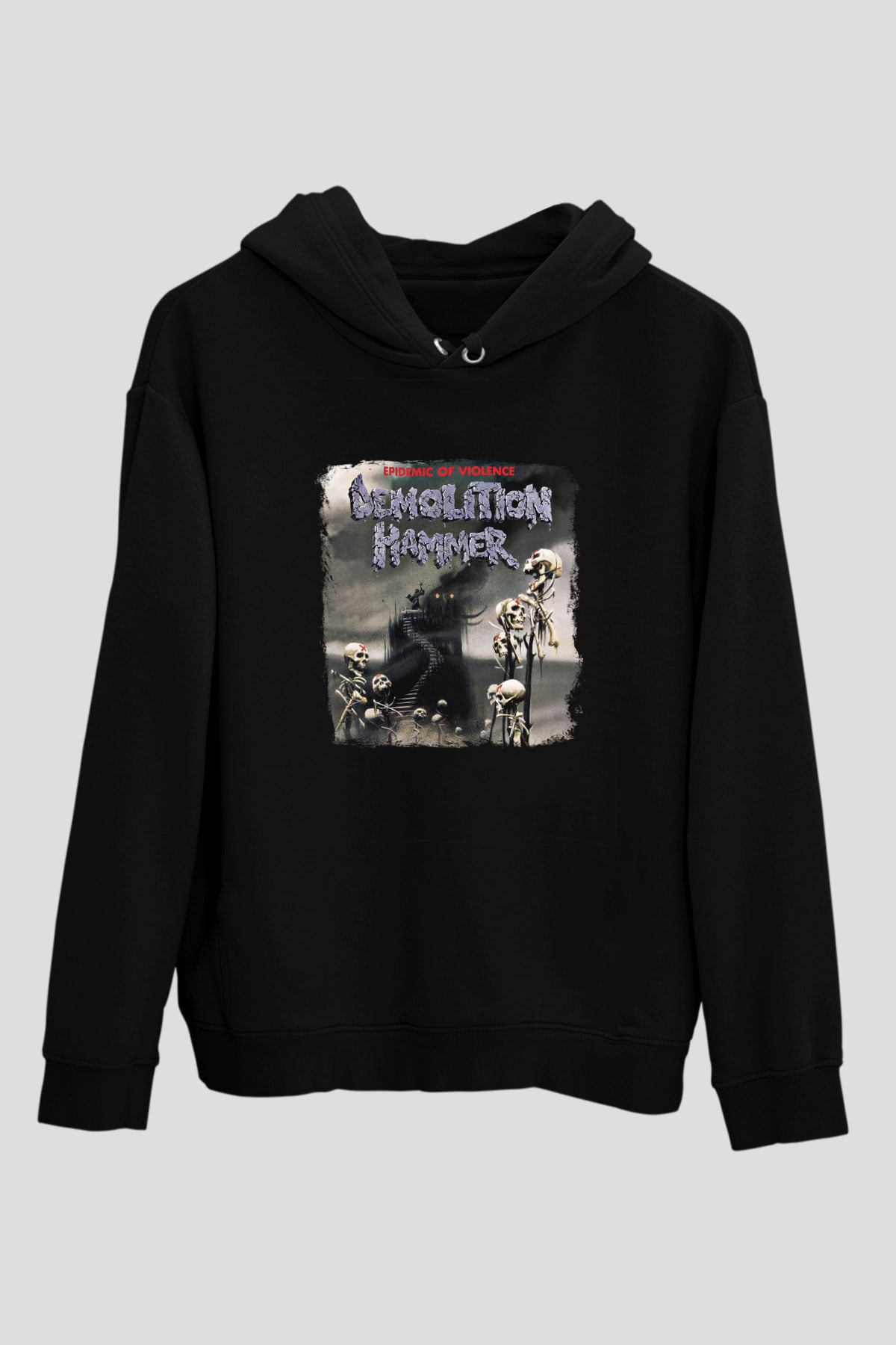 Demolition Hammer Baskılı Unisex Siyah Hoodie