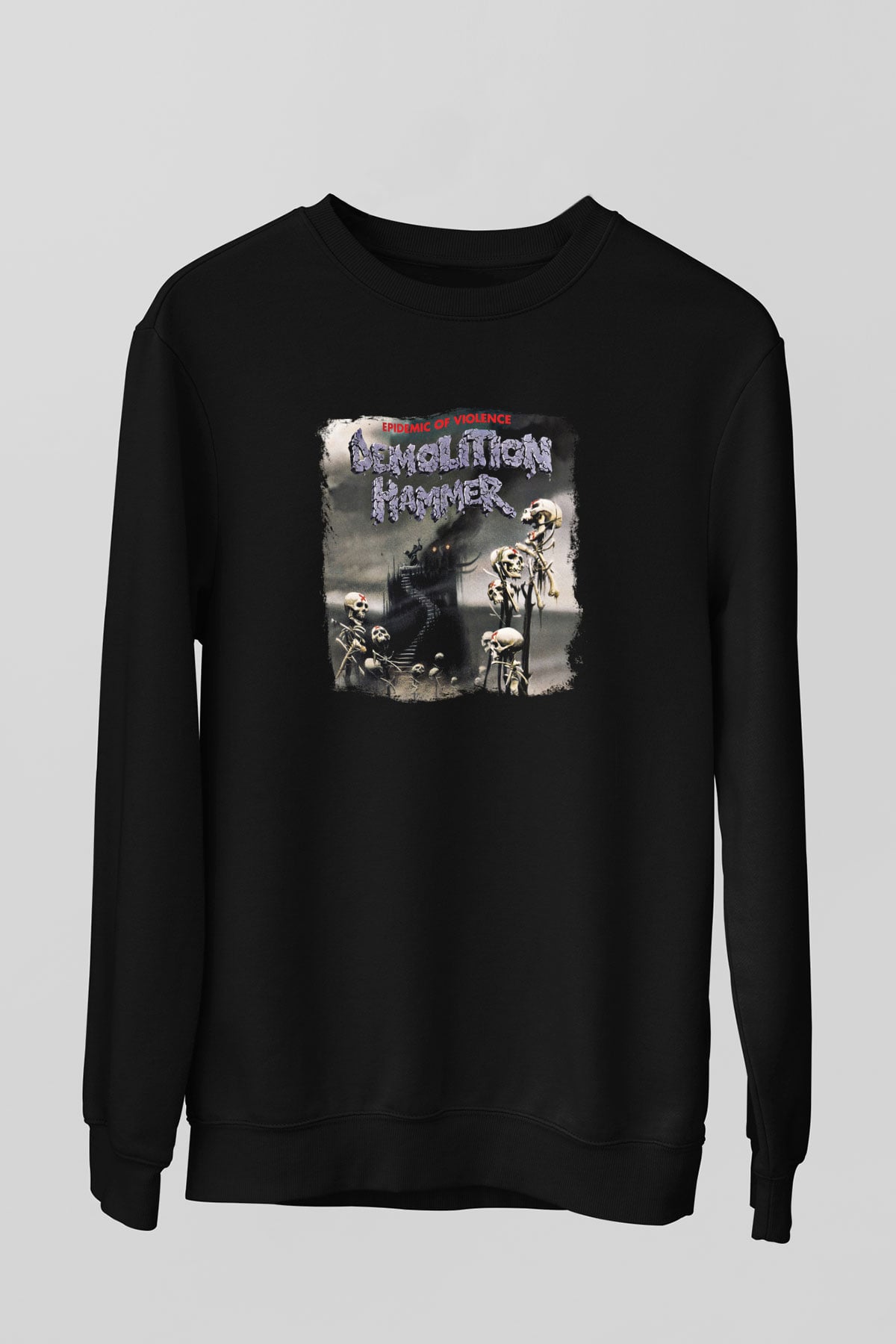 Demolition Hammer Baskılı Unisex Siyah Sweatshirt