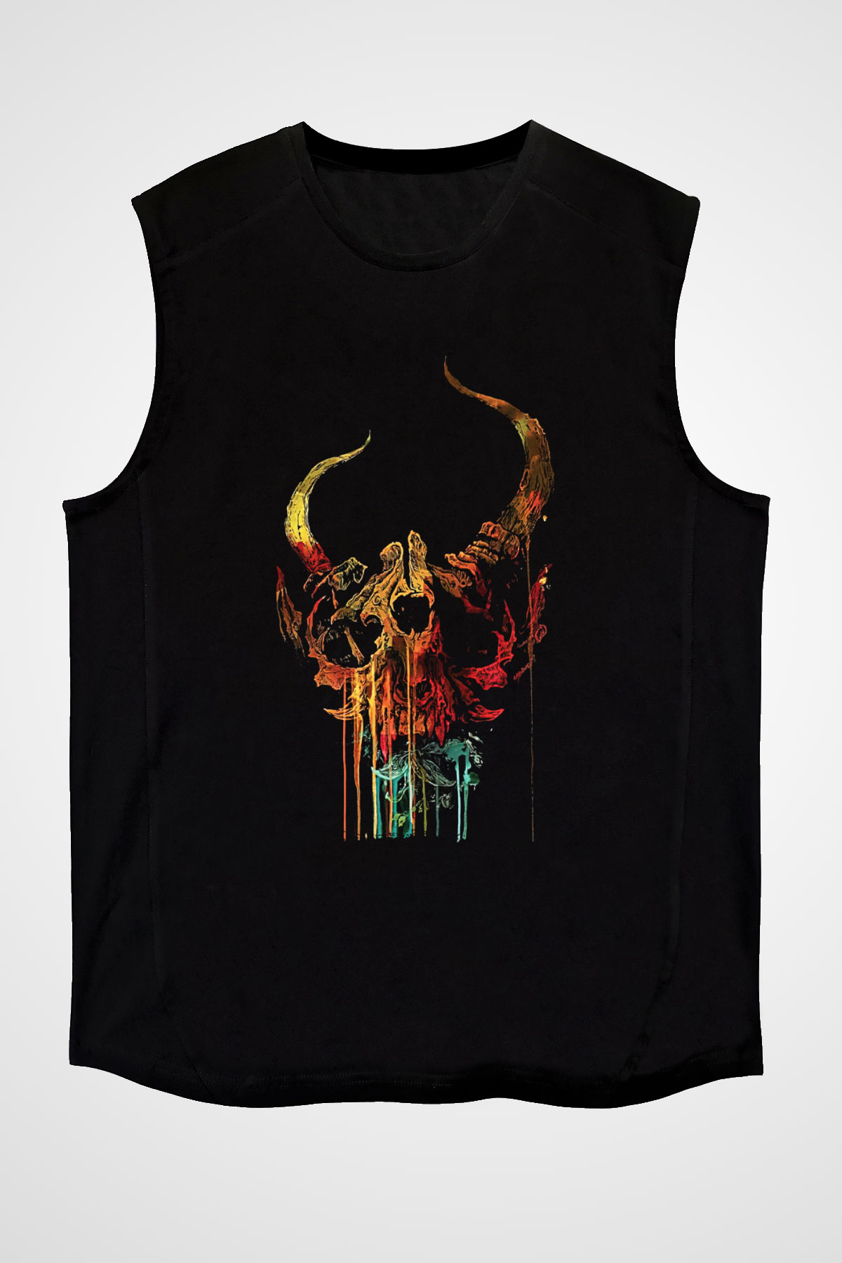 Demon Hunter Baskılı Unisex Siyah Kolsuz Tişört - Tshirt