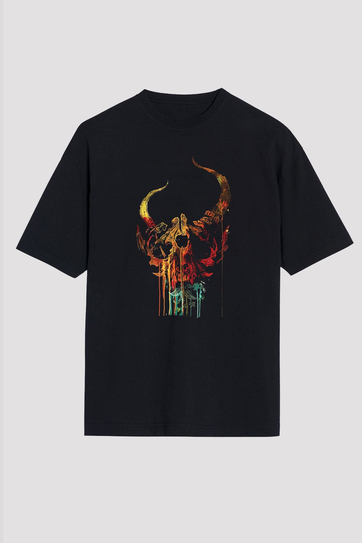 Demon Hunter Baskılı Unisex Siyah Oversize Tişört - Tshirt