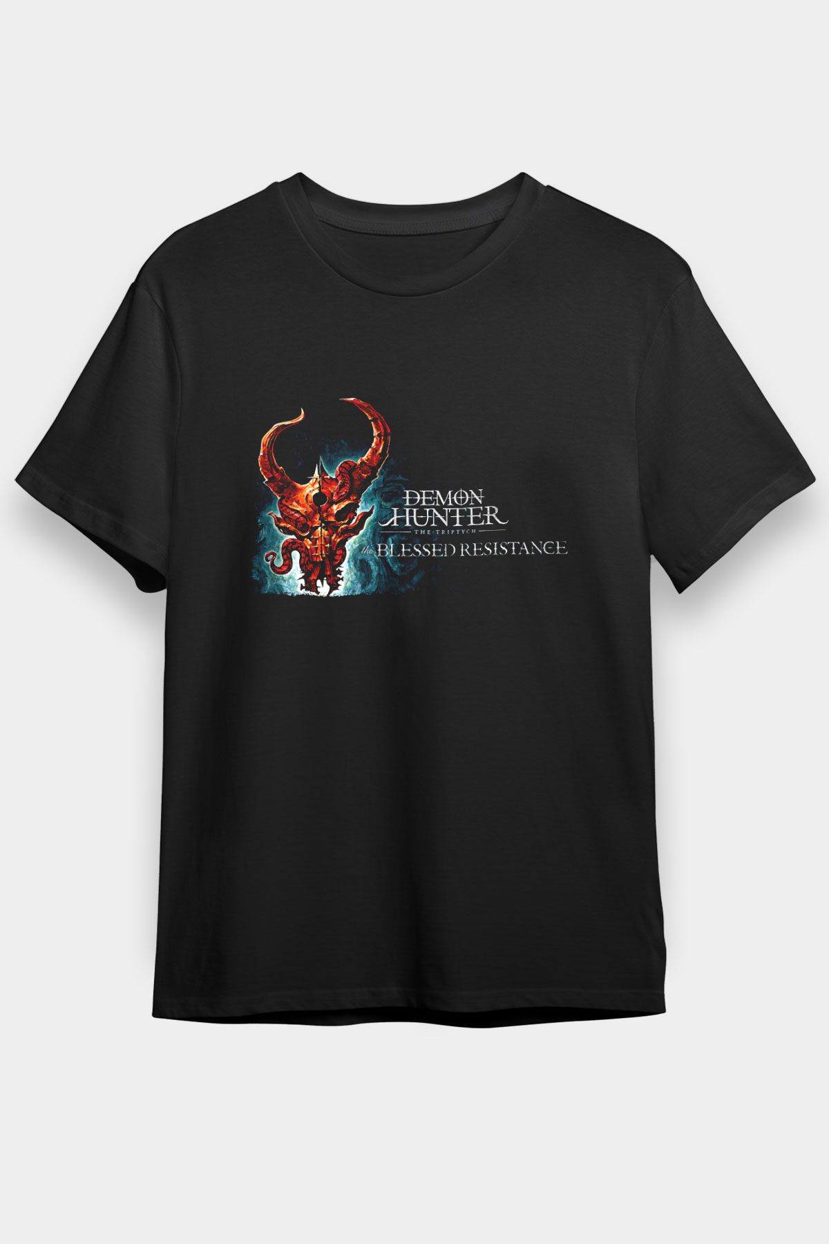 Demon Hunter Baskılı Unisex Siyah Tişört - Tshirt