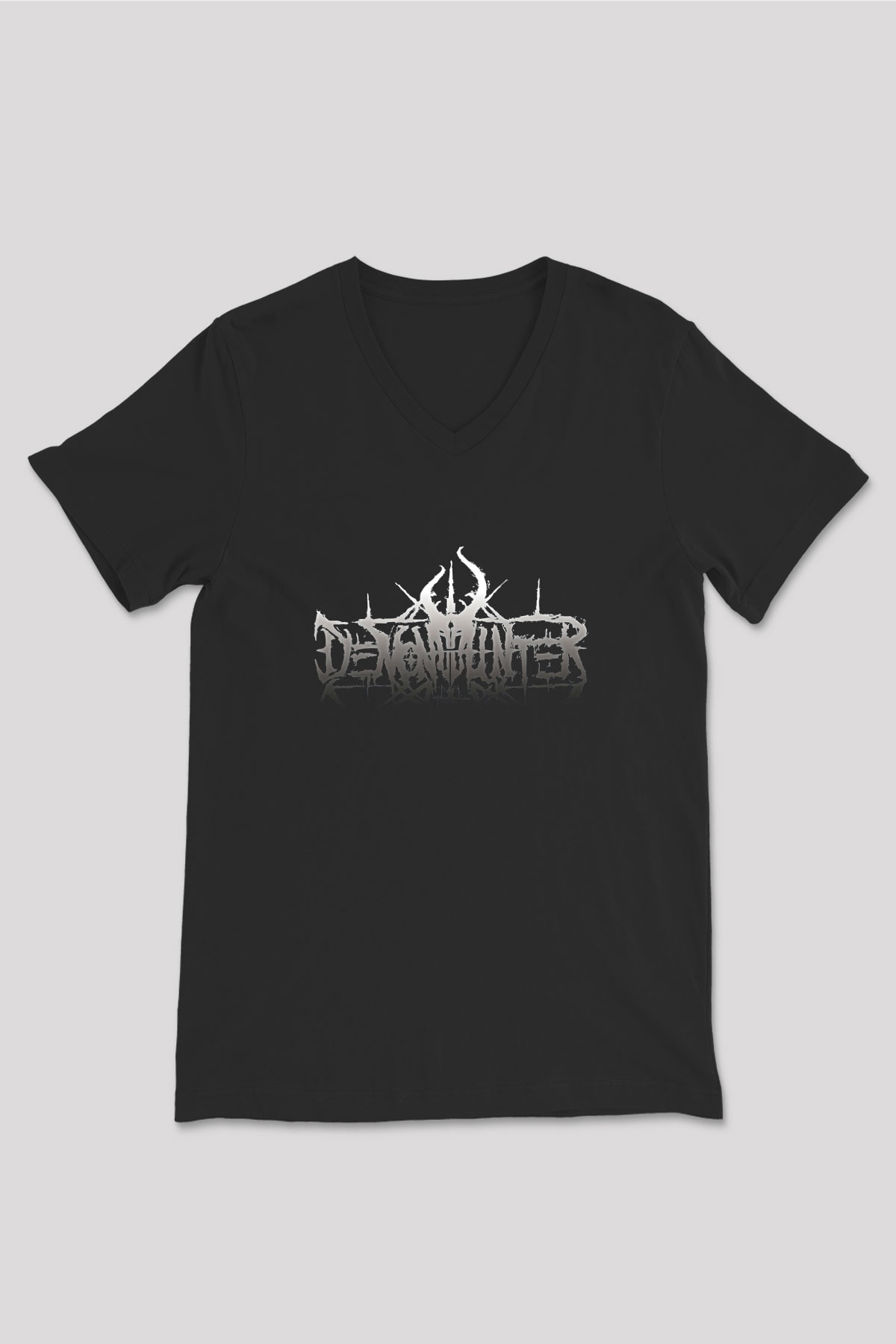 Demon Hunter Baskılı Unisex Siyah V Yaka Tişört - Tshirt
