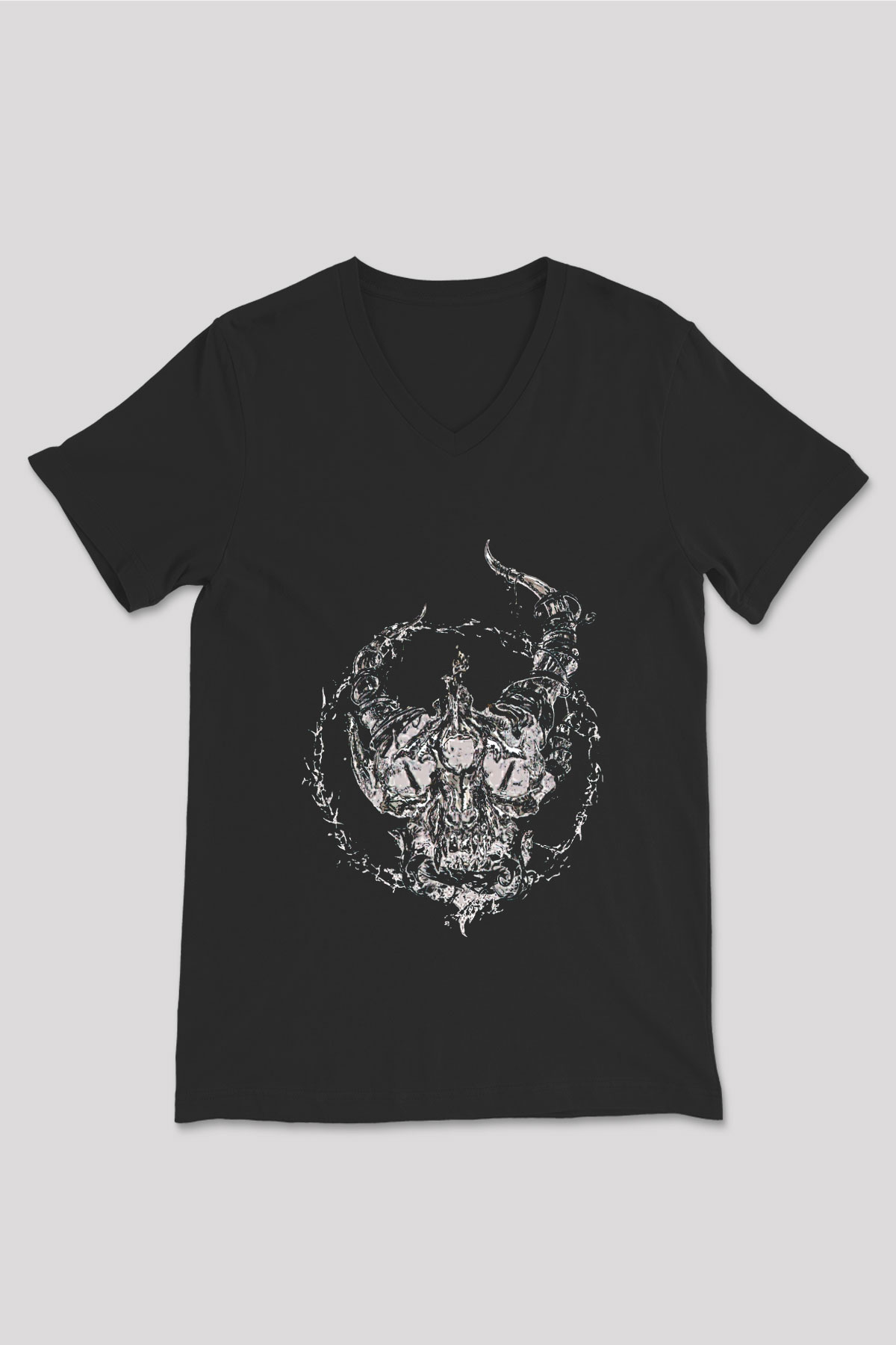 Demon Hunter Baskılı Unisex Siyah V Yaka Tişört - Tshirt
