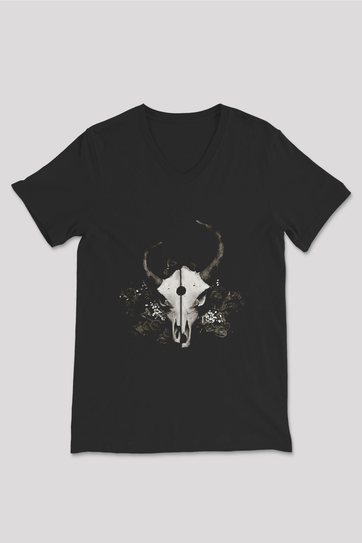 Demon Hunter Baskılı Unisex Siyah V Yaka Tişört - Tshirt