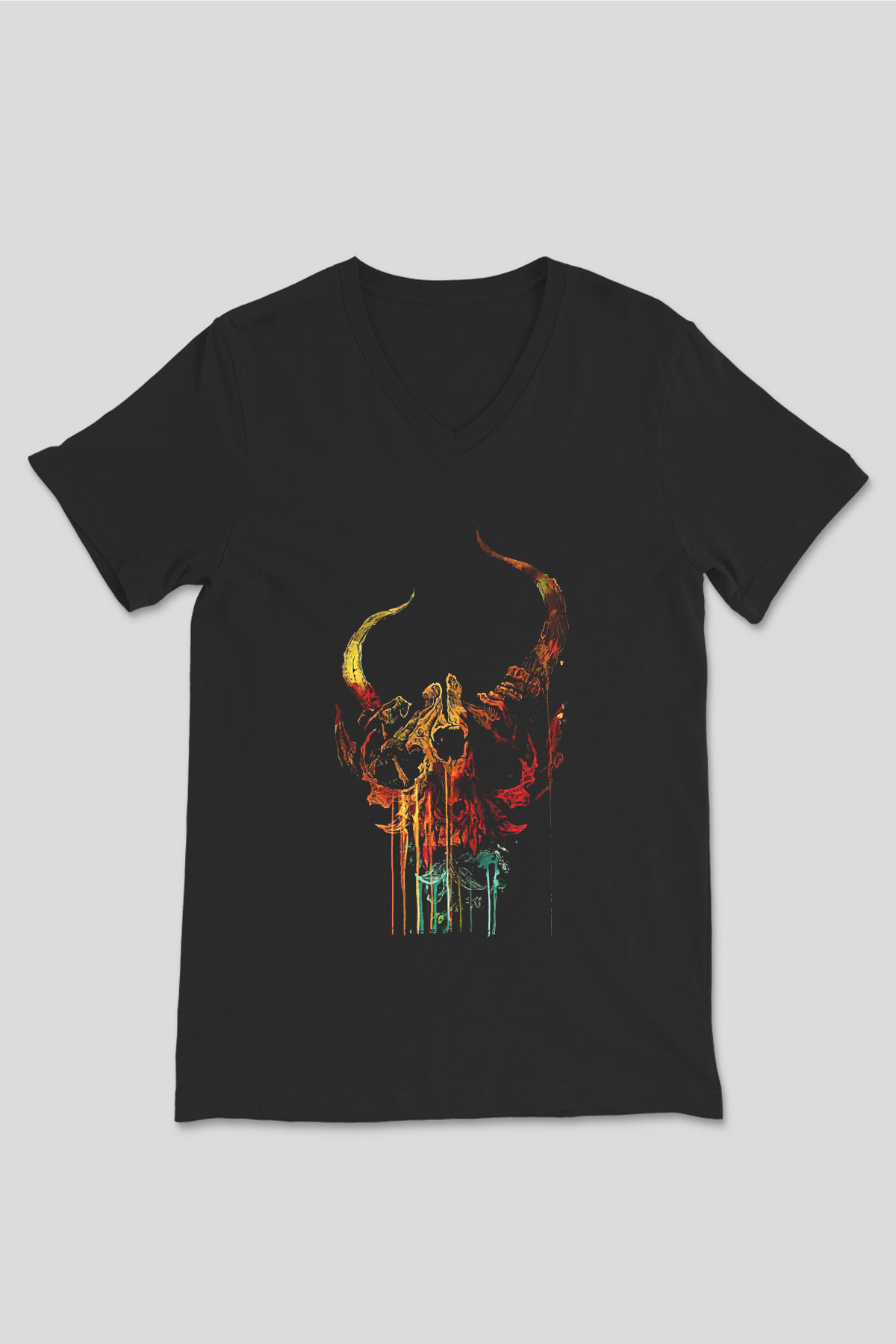 Demon Hunter Baskılı Unisex Siyah V Yaka Tişört - Tshirt