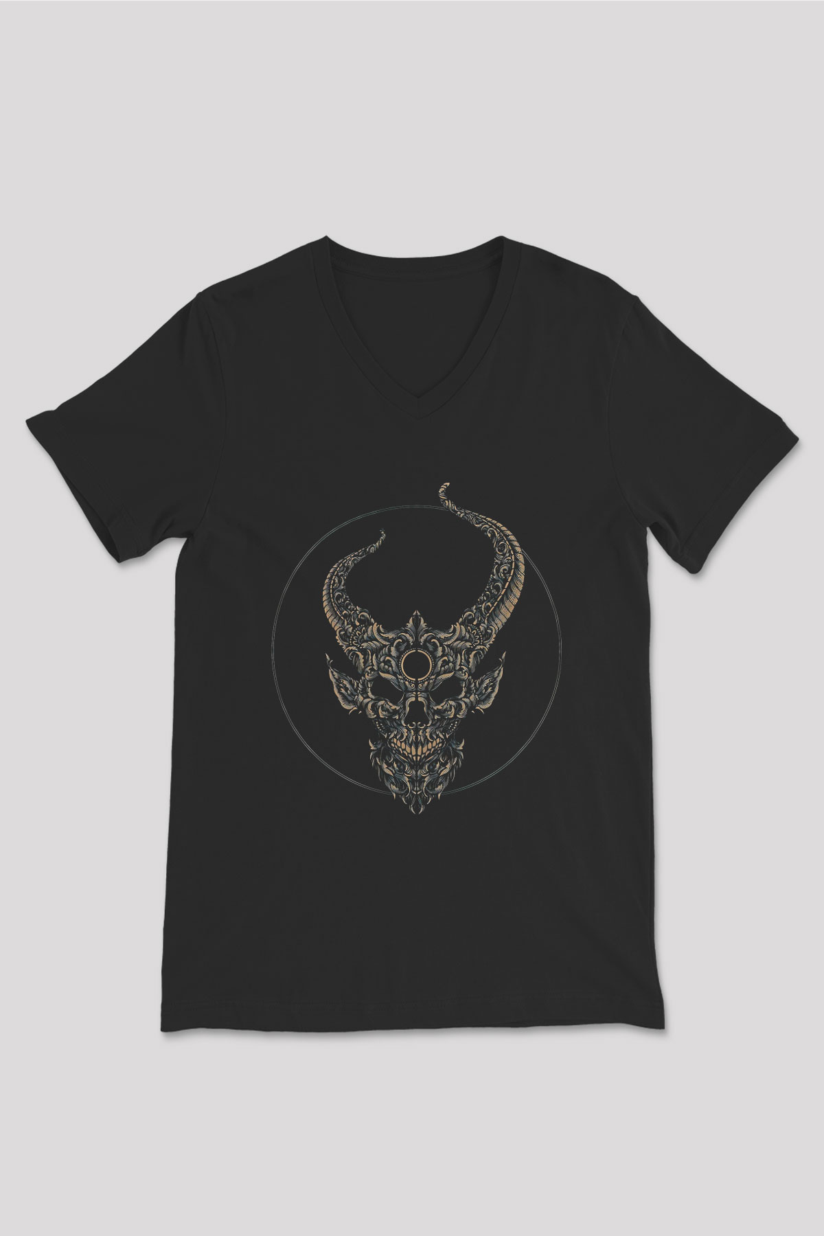 Demon Hunter Baskılı Unisex Siyah V Yaka Tişört - Tshirt