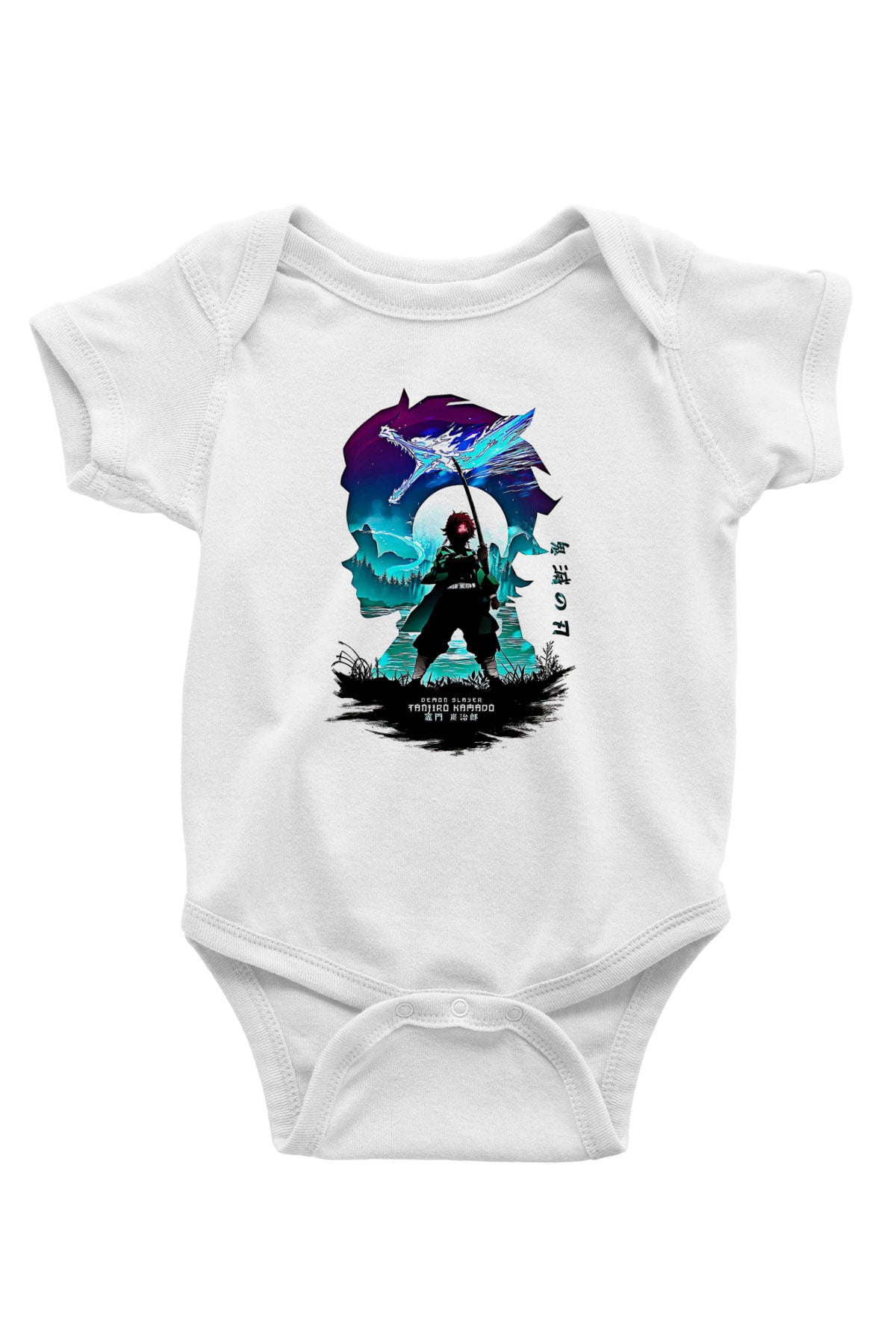 Demon Slayer Baskılı Beyaz Unisex Bebek Body - Zıbın