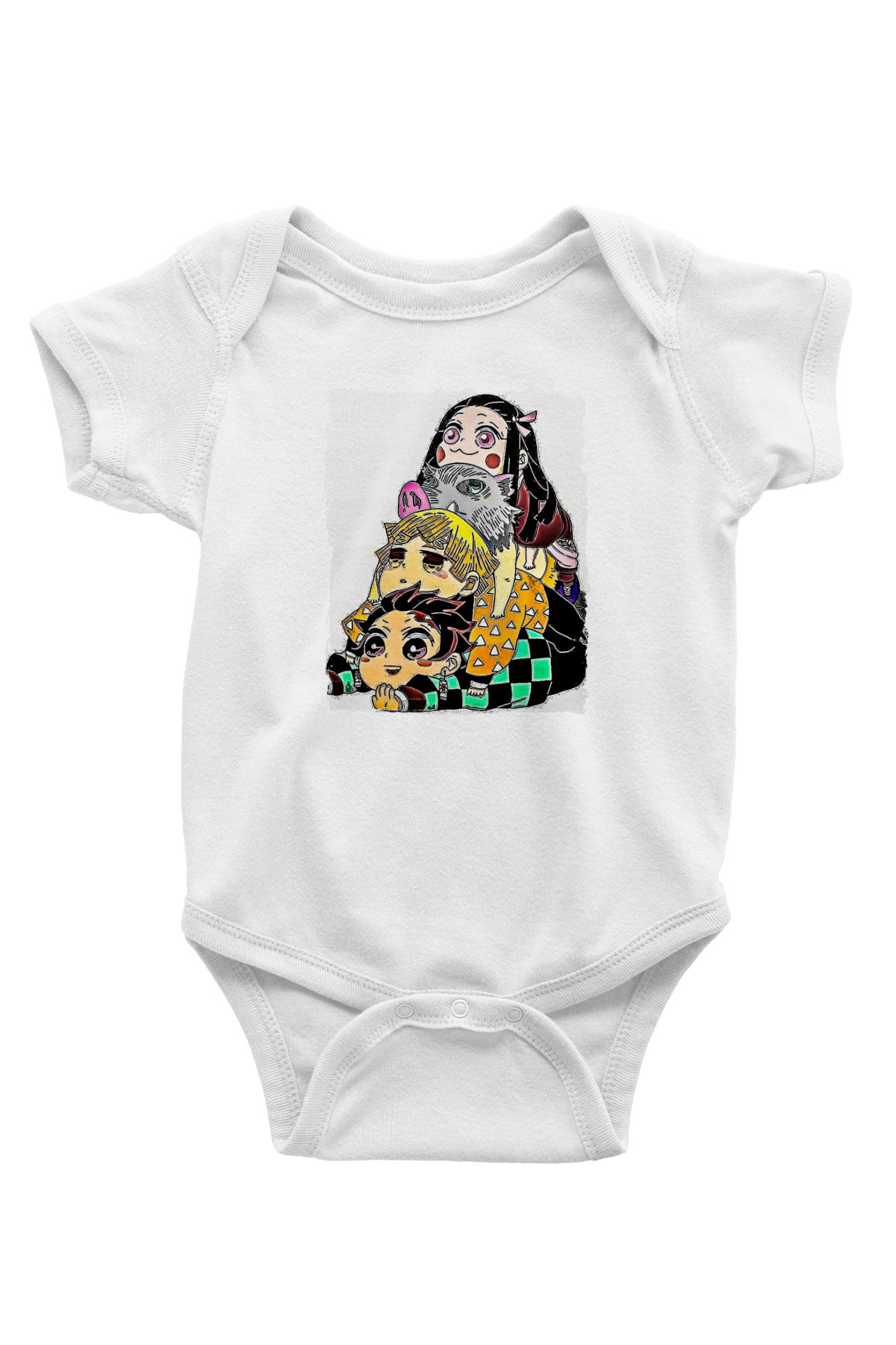 Demon Slayer Baskılı Beyaz Unisex Bebek Body - Zıbın