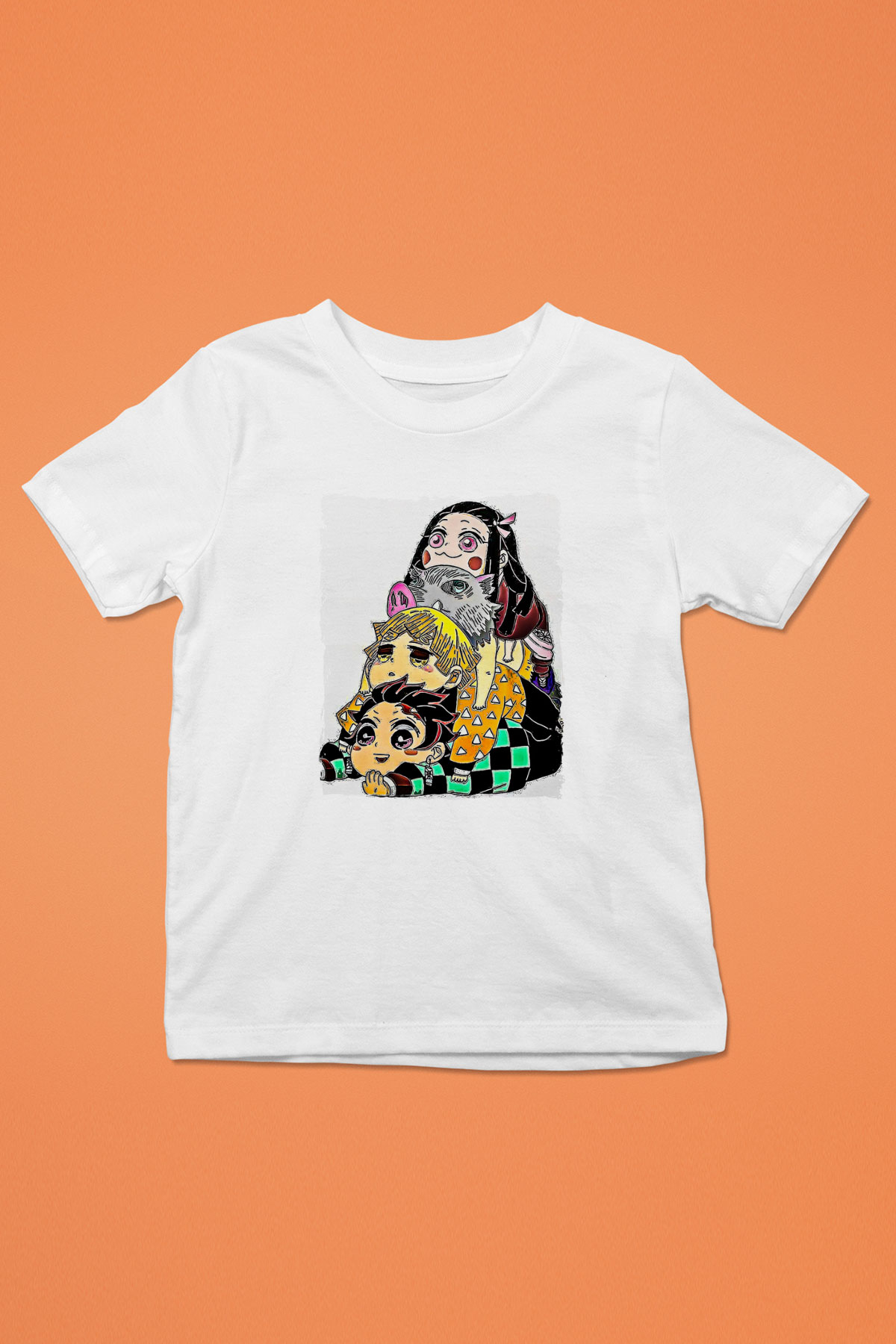 Demon Slayer Baskılı Beyaz Unisex Beyaz Çocuk Tişört - Tshirt
