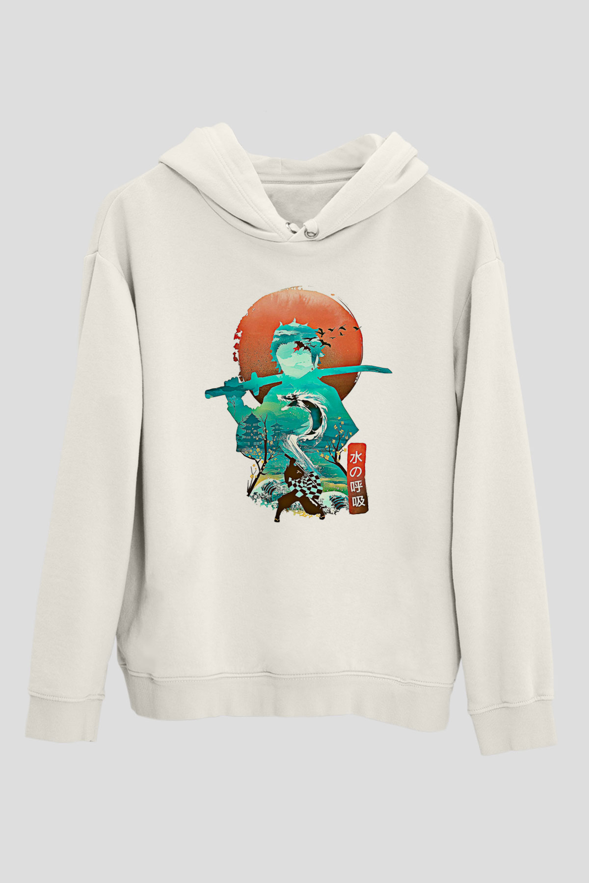 Demon Slayer Baskılı Beyaz Unisex Hoodie