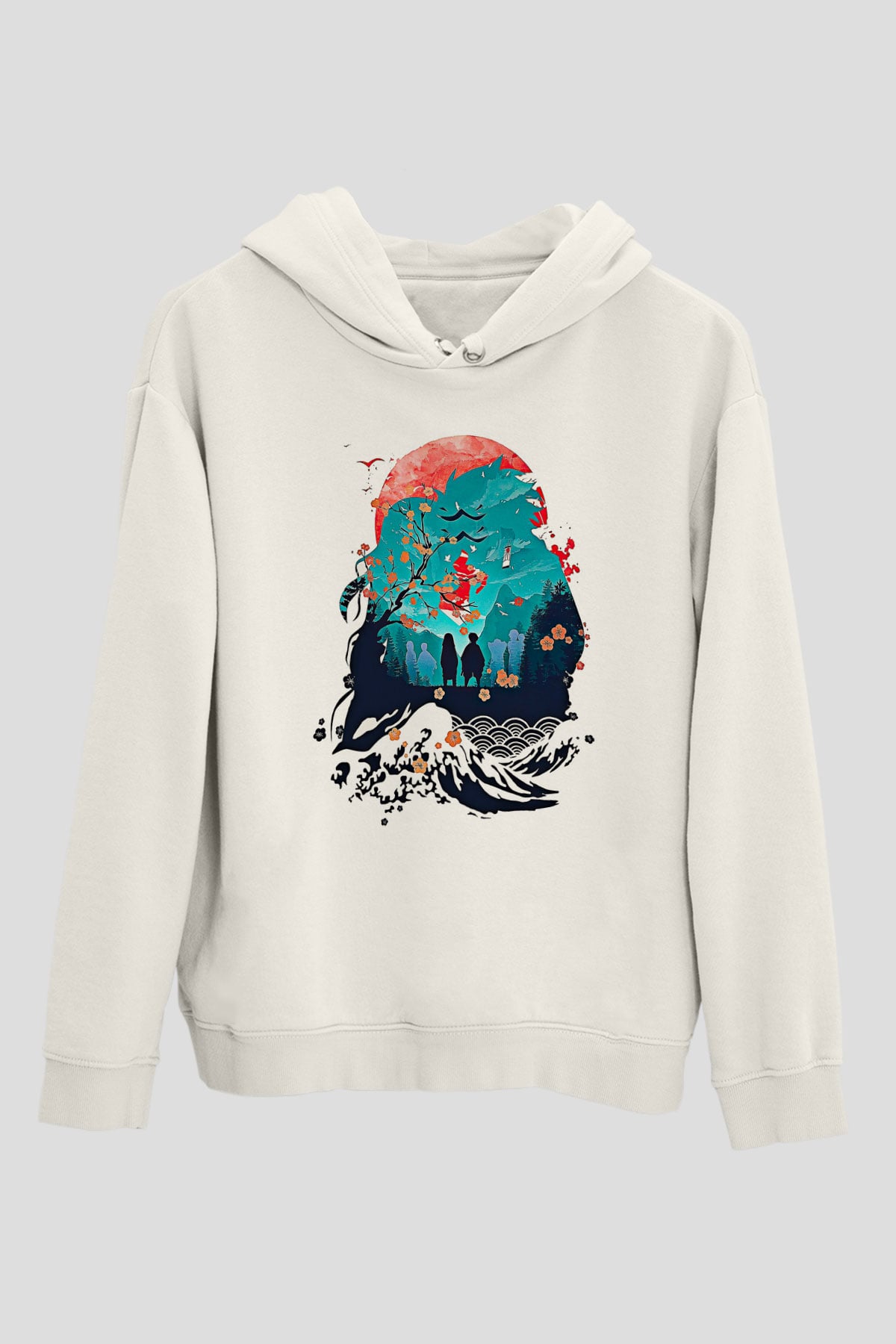 Demon Slayer Baskılı Beyaz Unisex Hoodie