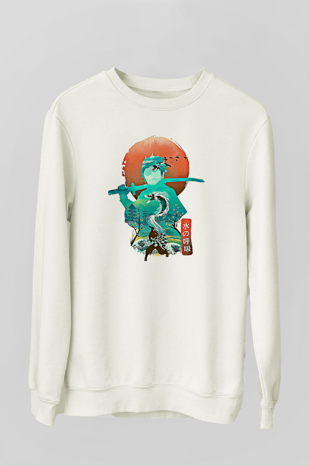 Demon Slayer Baskılı Beyaz Unisex Sweatshirt