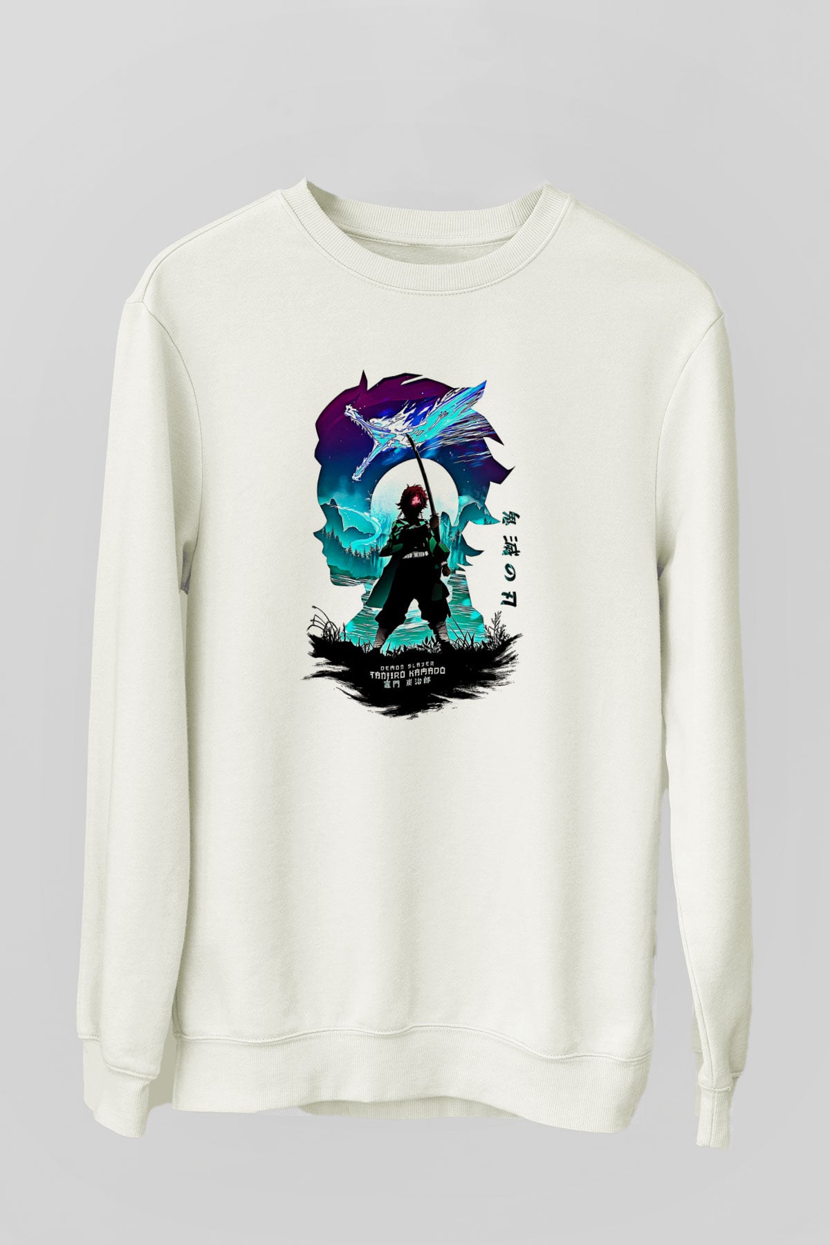 Demon Slayer Baskılı Beyaz Unisex Sweatshirt