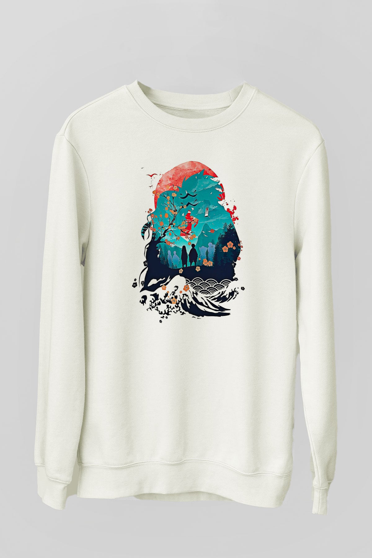 Demon Slayer Baskılı Beyaz Unisex Sweatshirt