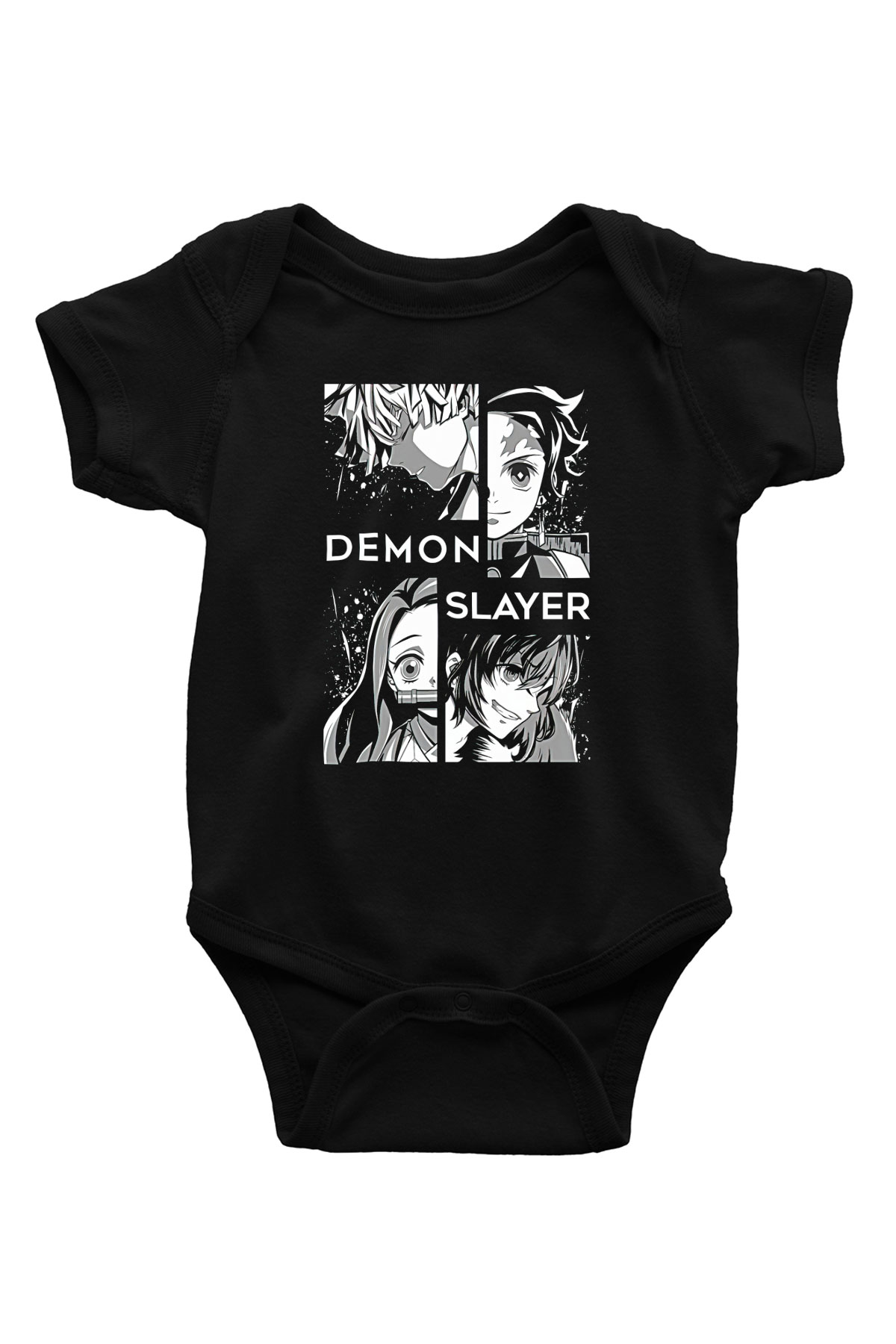 Demon Slayer Baskılı Unisex Siyah Bebek Body - Zıbın