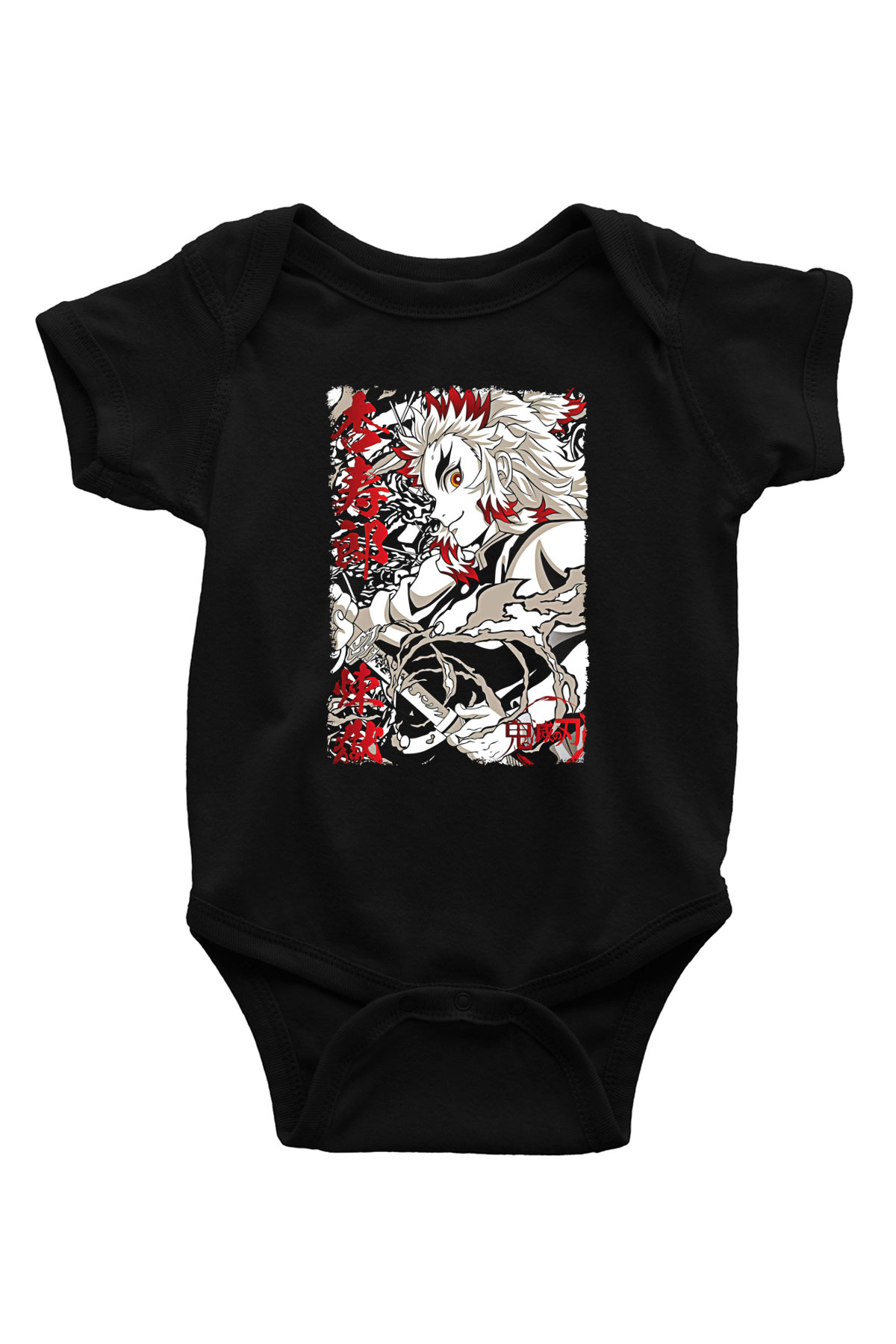 Demon Slayer Baskılı Unisex Siyah Bebek Body - Zıbın