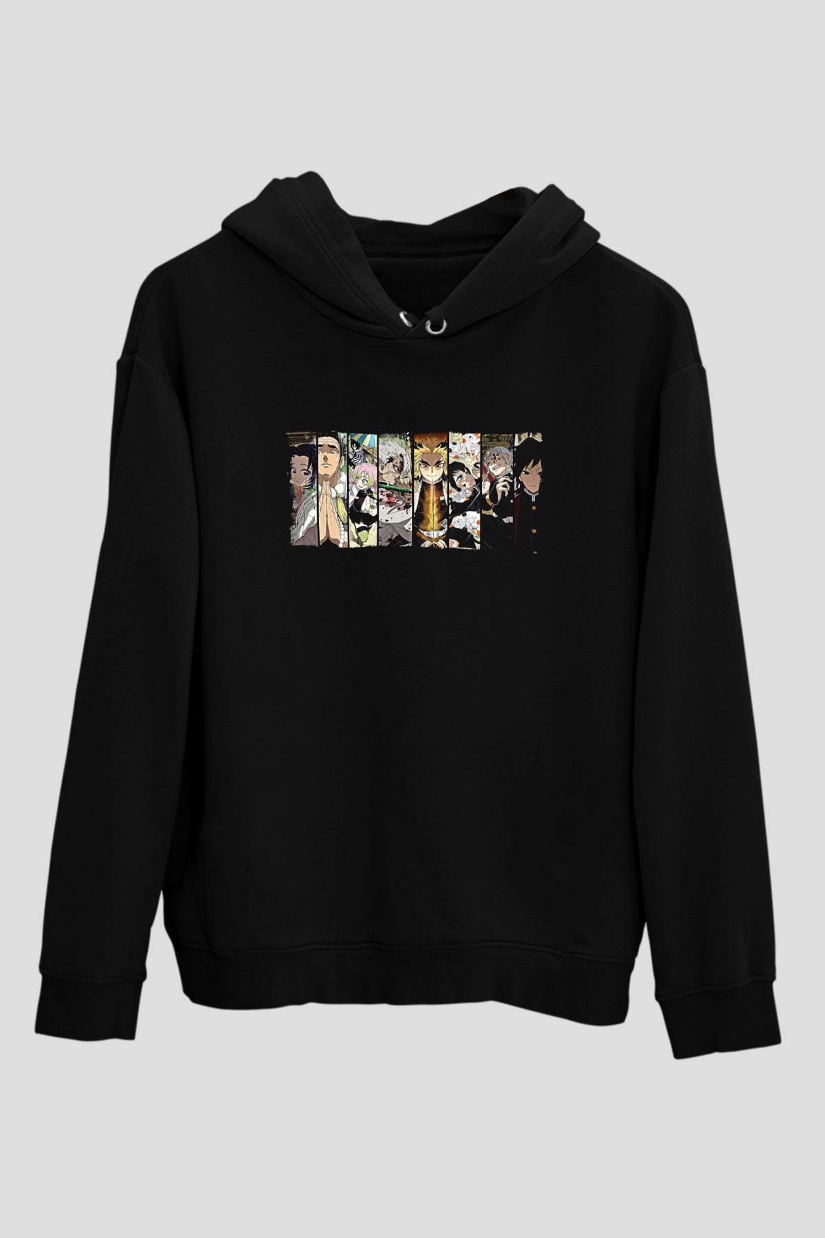 Demon Slayer Baskılı Unisex Siyah Hoodie