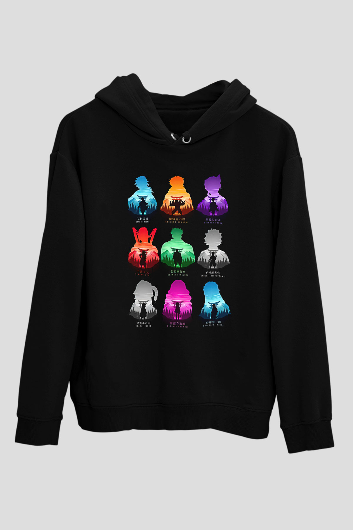 Demon Slayer Baskılı Unisex Siyah Hoodie