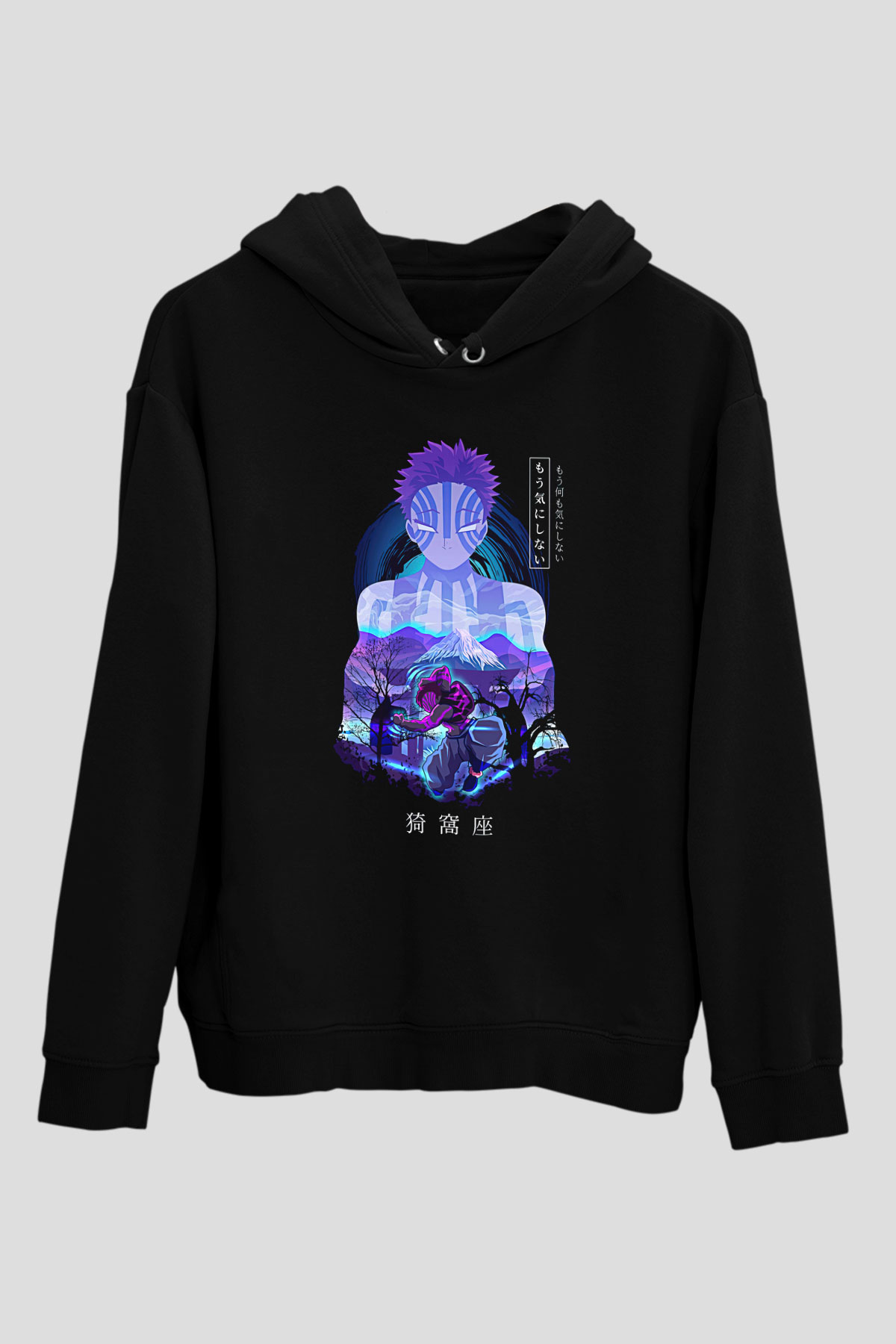 Demon Slayer Baskılı Unisex Siyah Hoodie