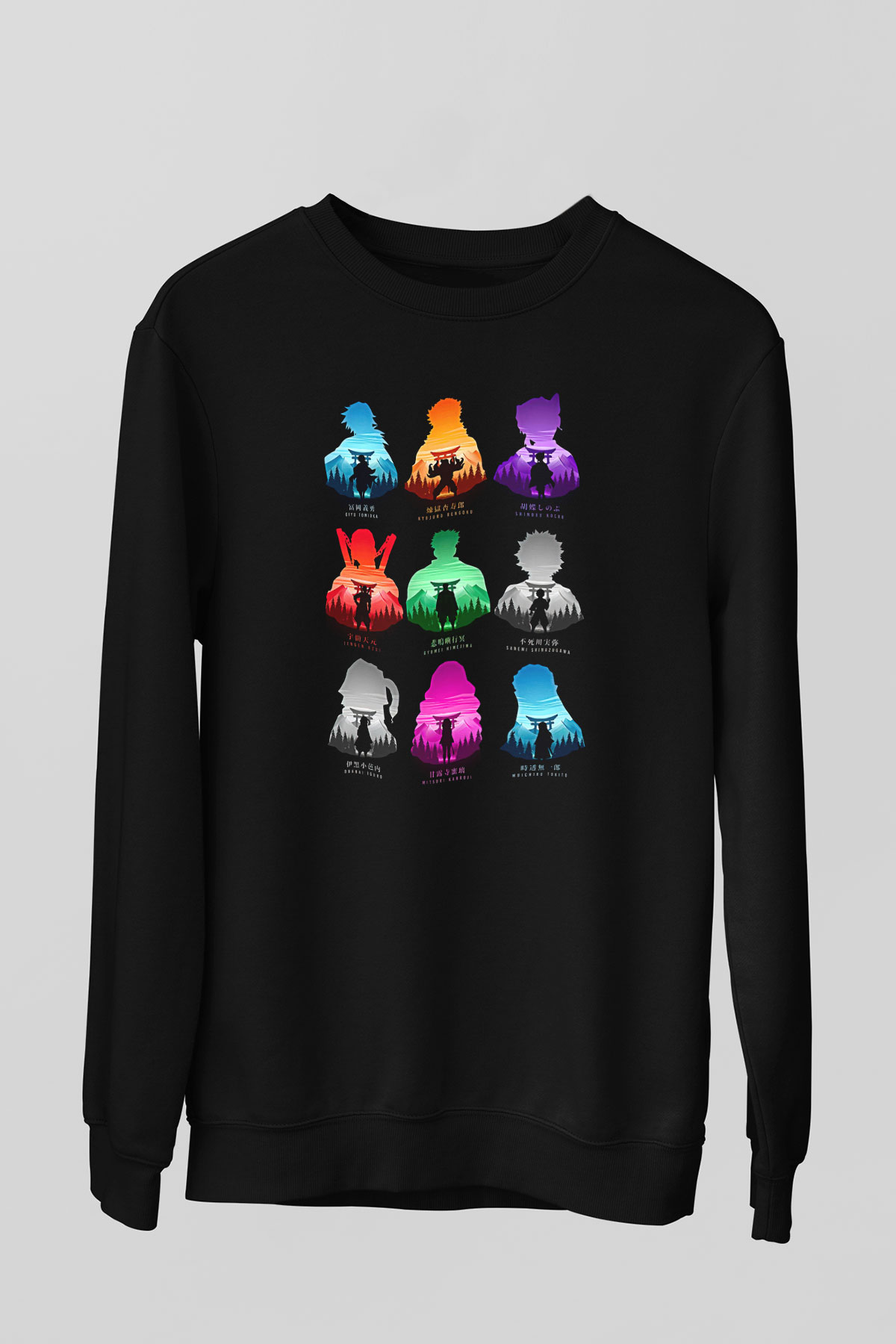 Demon Slayer Baskılı Unisex Siyah Sweatshirt