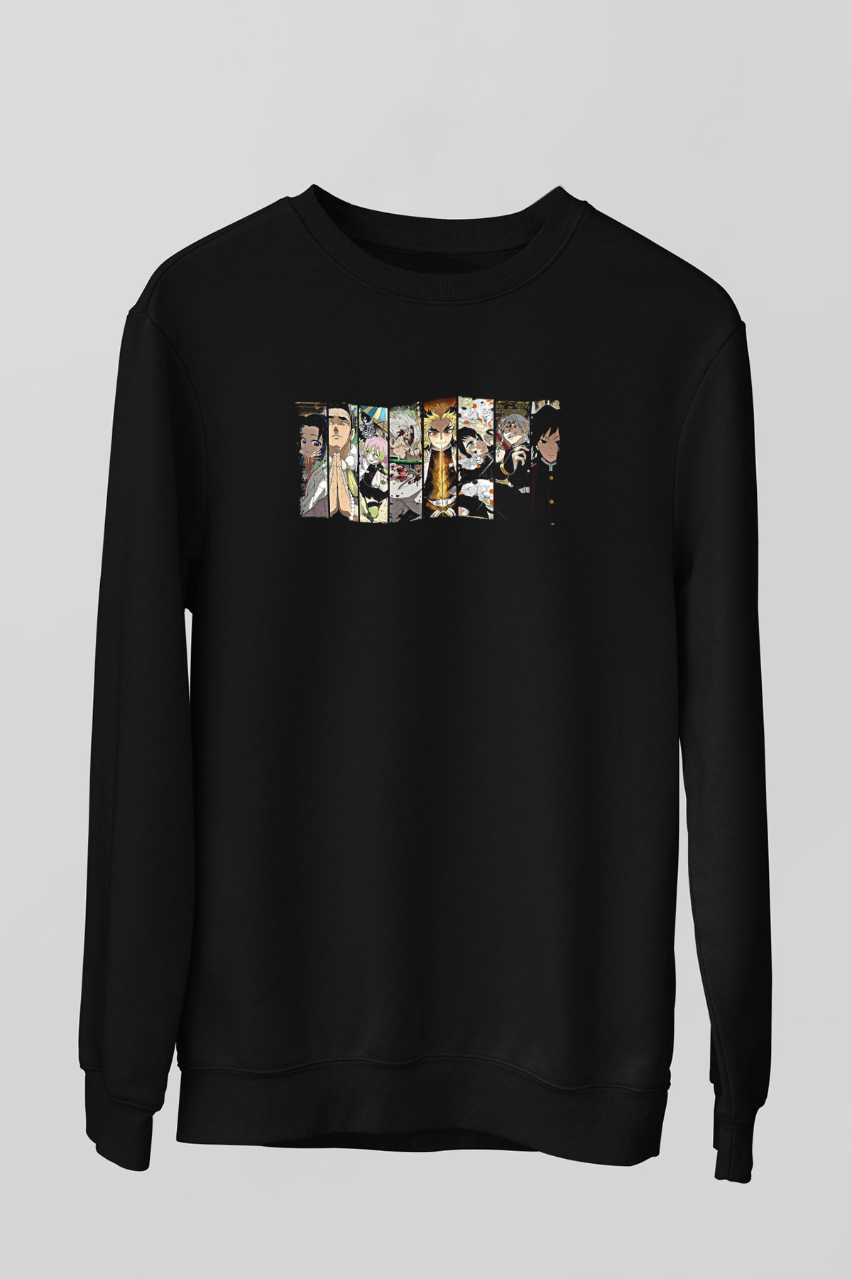 Demon Slayer Baskılı Unisex Siyah Sweatshirt