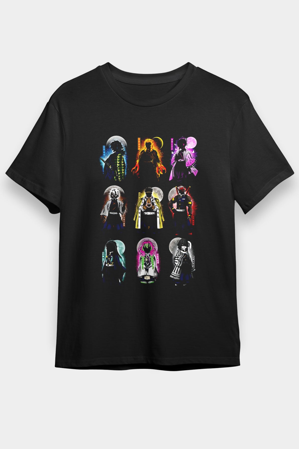 Demon Slayer Baskılı Unisex Siyah Tişört - Tshirt