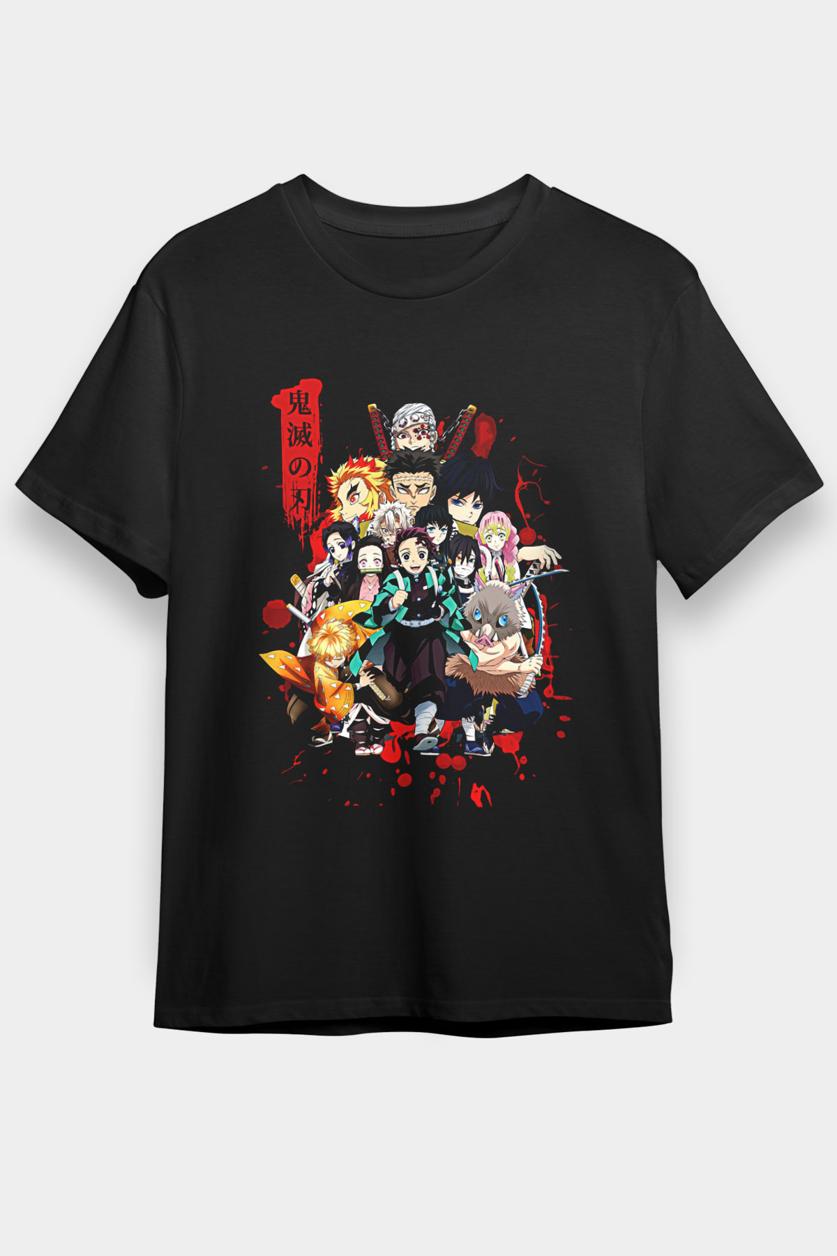 Demon Slayer Baskılı Unisex Siyah Tişört - Tshirt