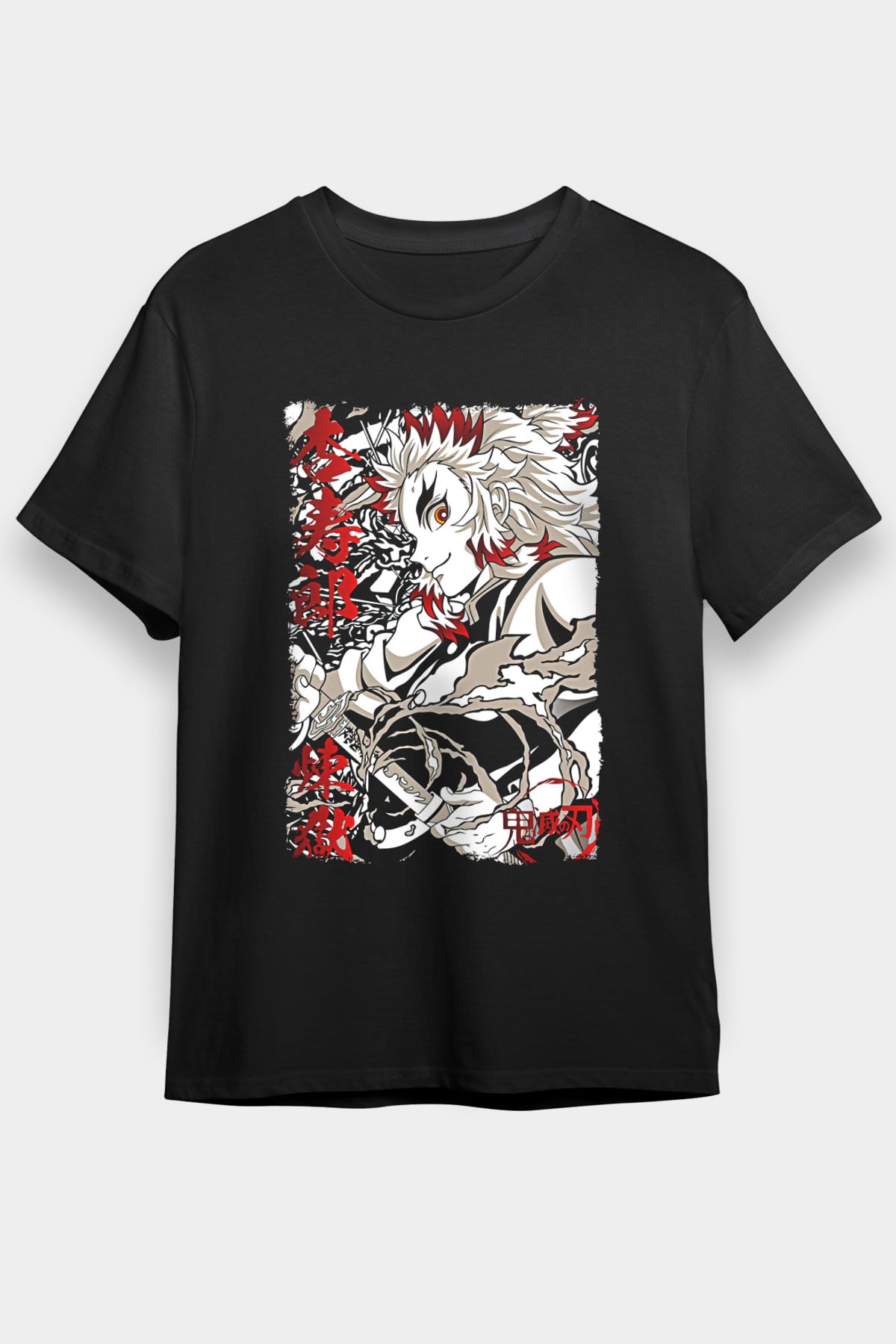 Demon Slayer Baskılı Unisex Siyah Tişört - Tshirt