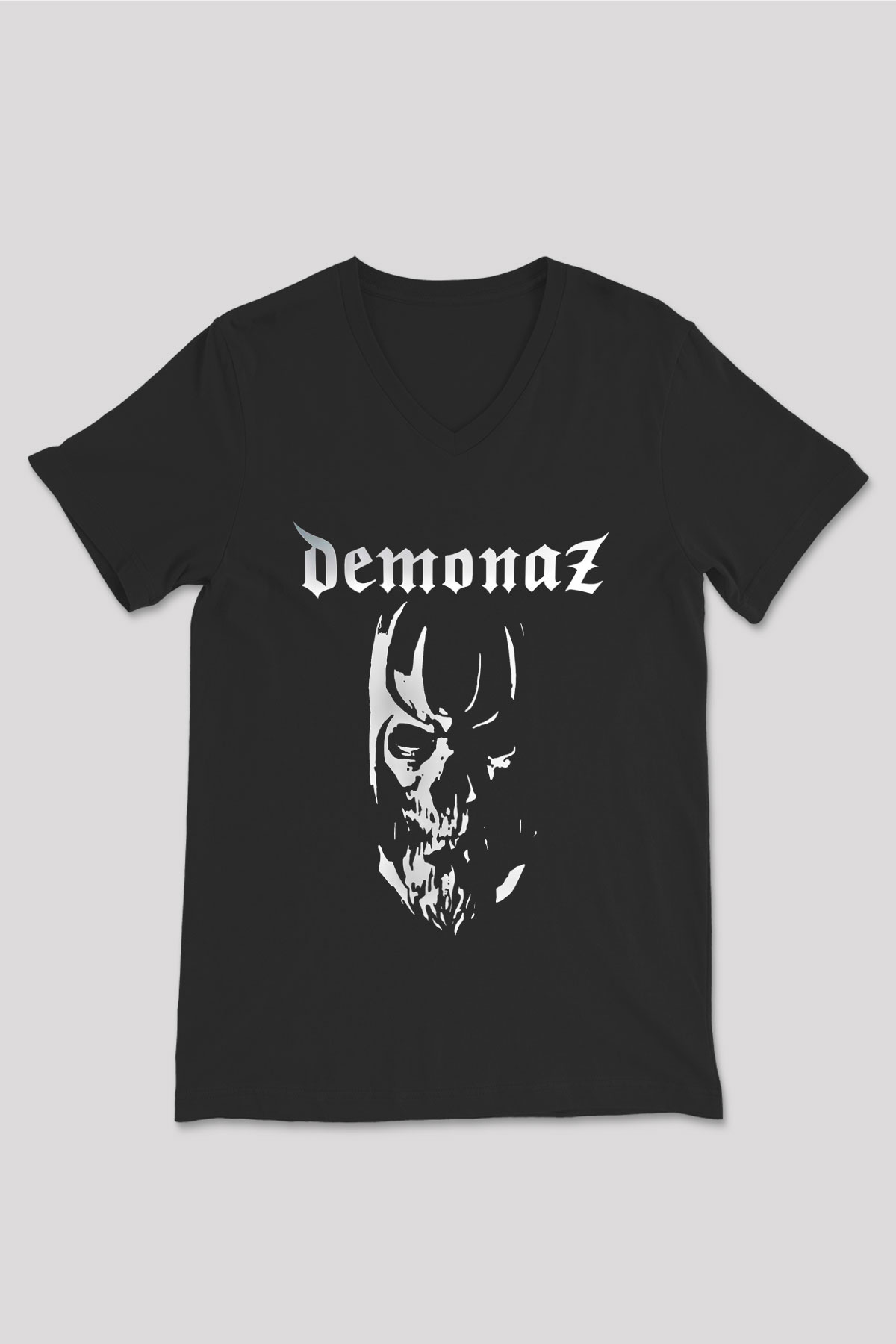 Demonaz Baskılı Unisex Siyah V Yaka Tişört