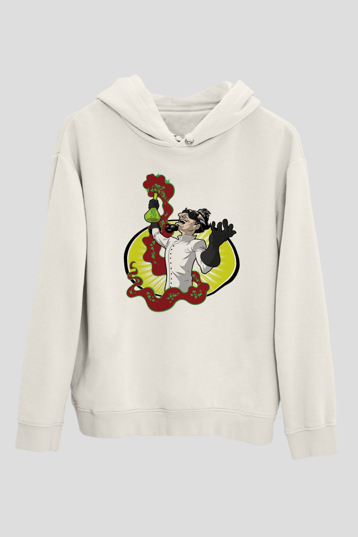 Deney Yapan Laborant Baskılı Unisex Beyaz Hoodie