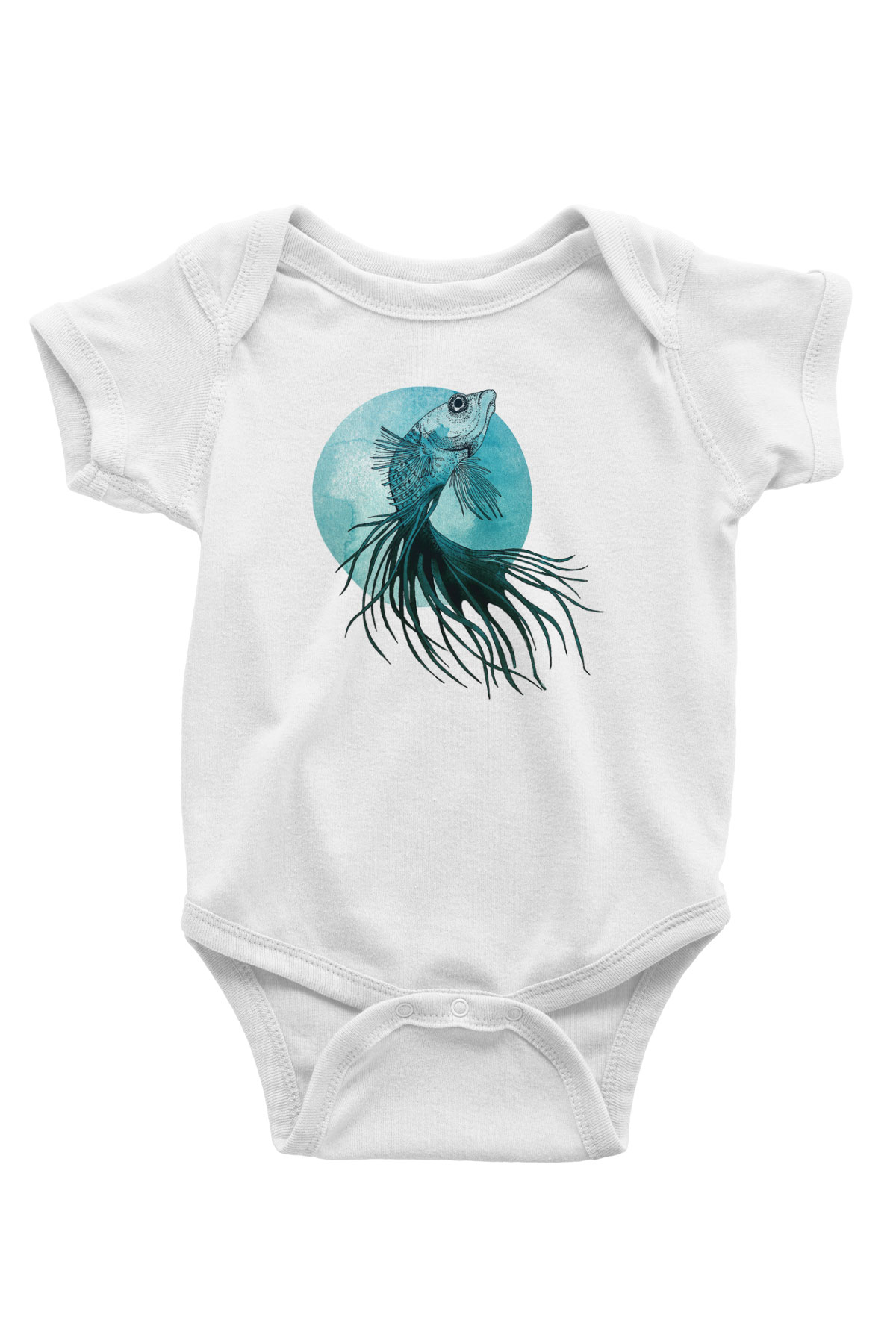Deniz canlıları Baskılı Beyaz Unisex Bebek Body - Zıbın