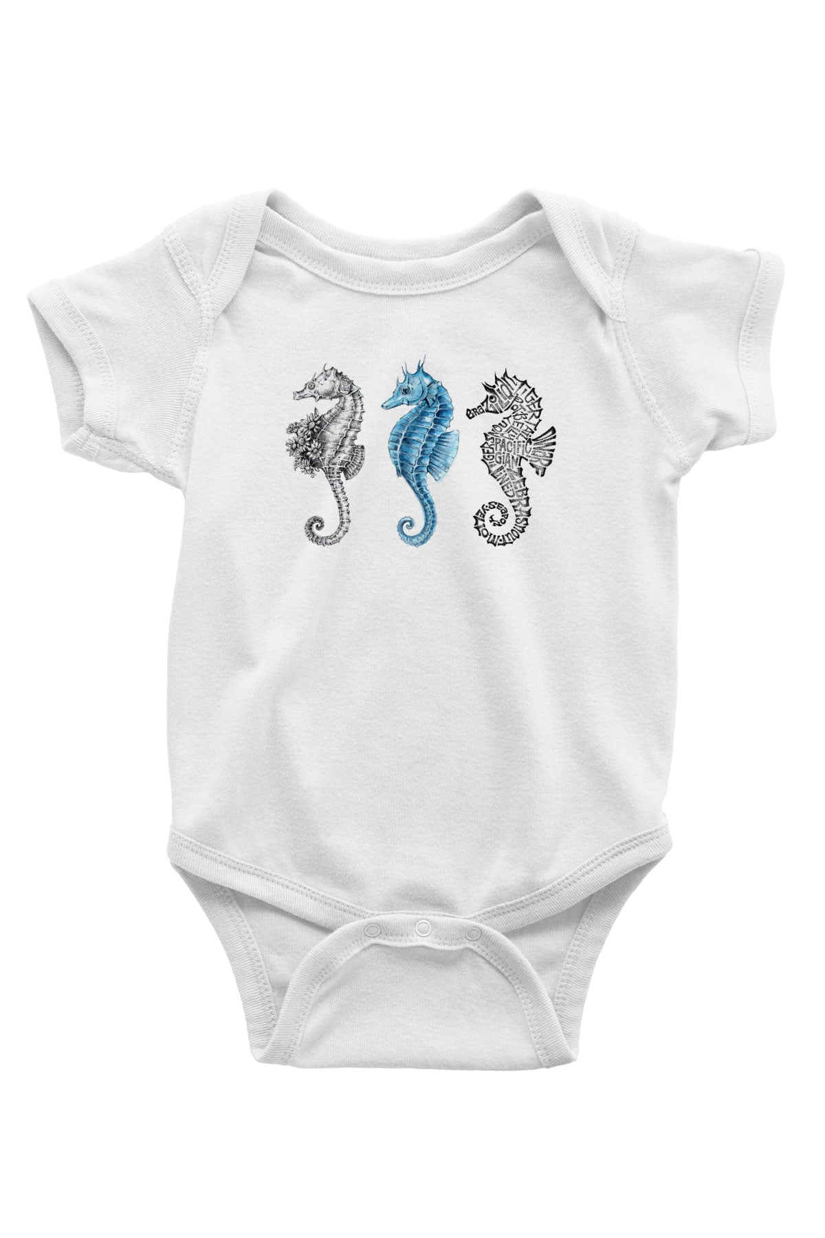 Deniz canlıları Baskılı Beyaz Unisex Bebek Body - Zıbın