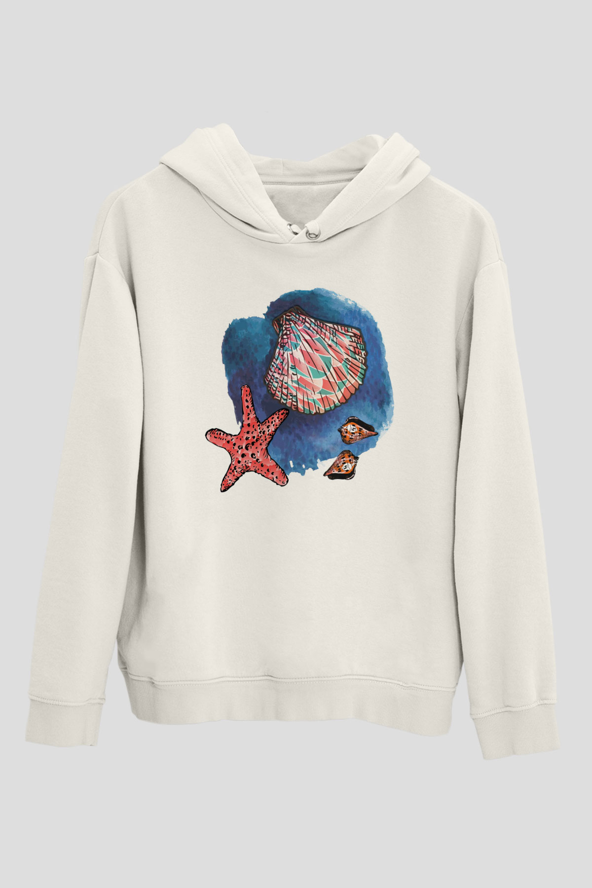 Deniz canlıları Beyaz Unisex Kapüşonlu Sweatshirt