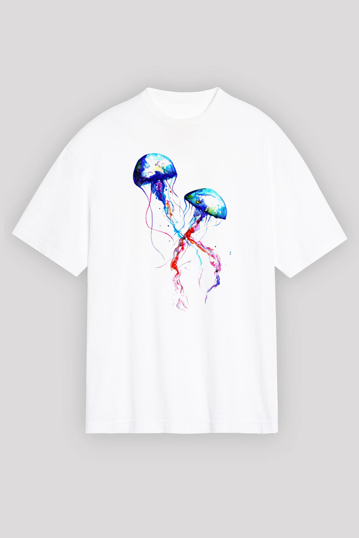 Deniz canlıları Beyaz Unisex Oversize Tişört T-Shirt