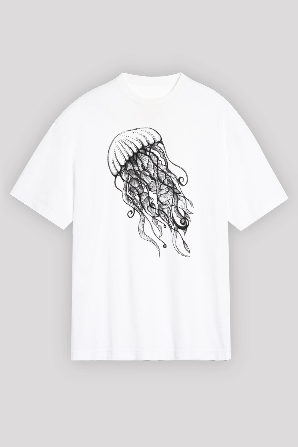 Deniz canlıları Beyaz Unisex Oversize Tişört T-Shirt