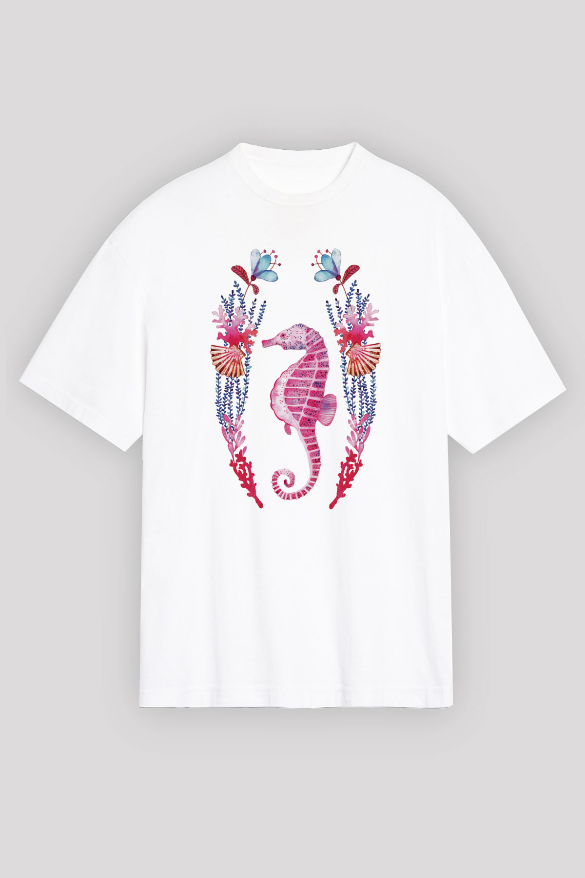 Deniz canlıları Beyaz Unisex Oversize Tişört T-Shirt