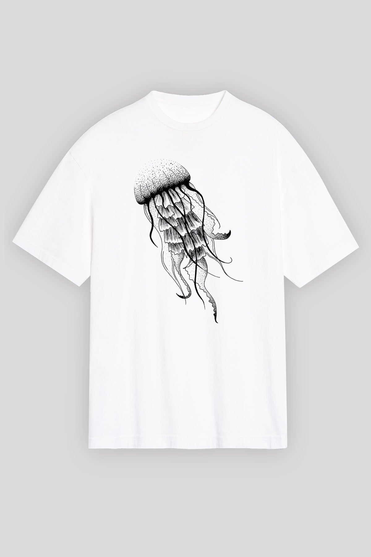 Deniz canlıları Beyaz Unisex Oversize Tişört T-Shirt