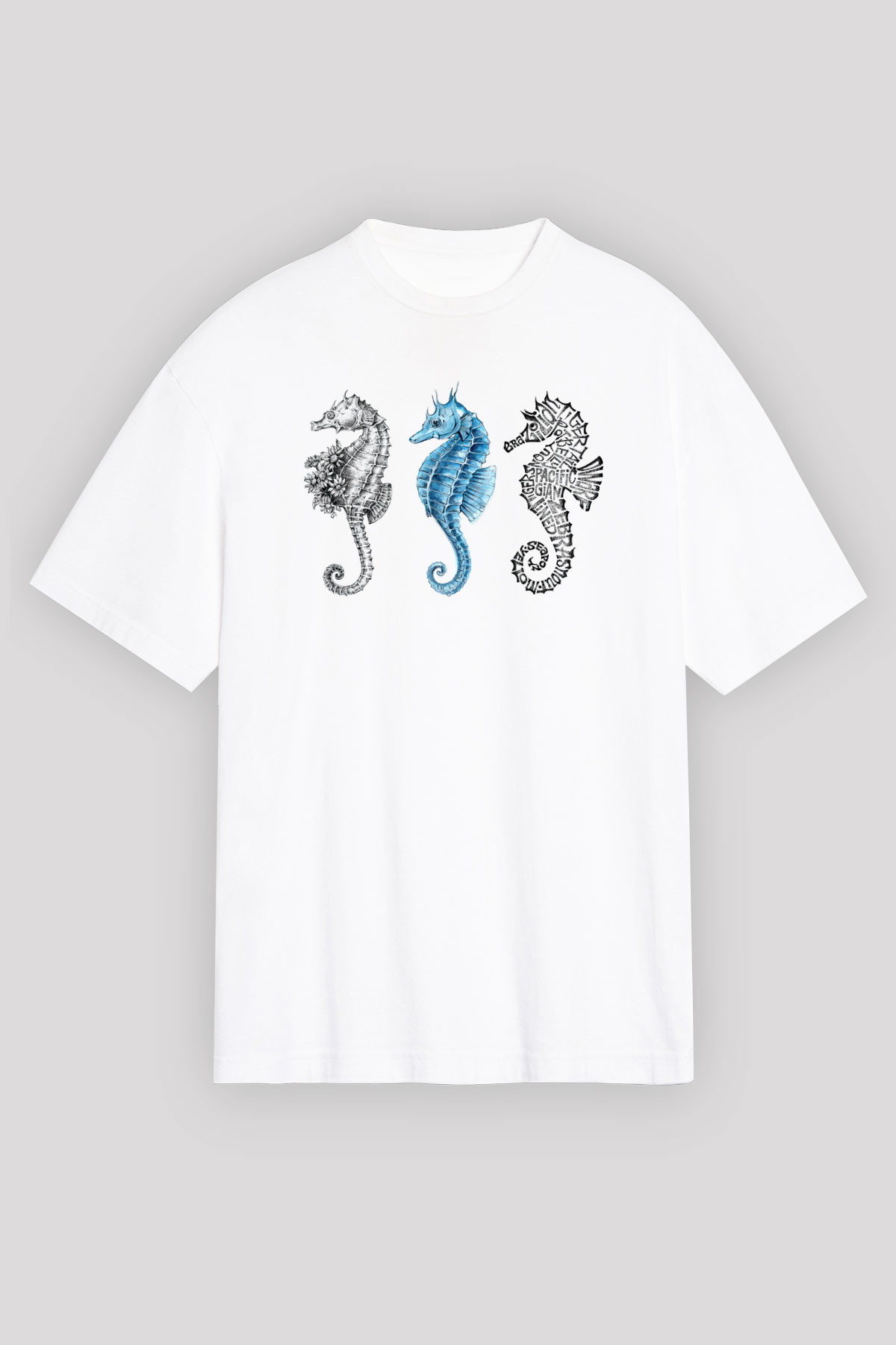Deniz canlıları Beyaz Unisex Oversize Tişört T-Shirt