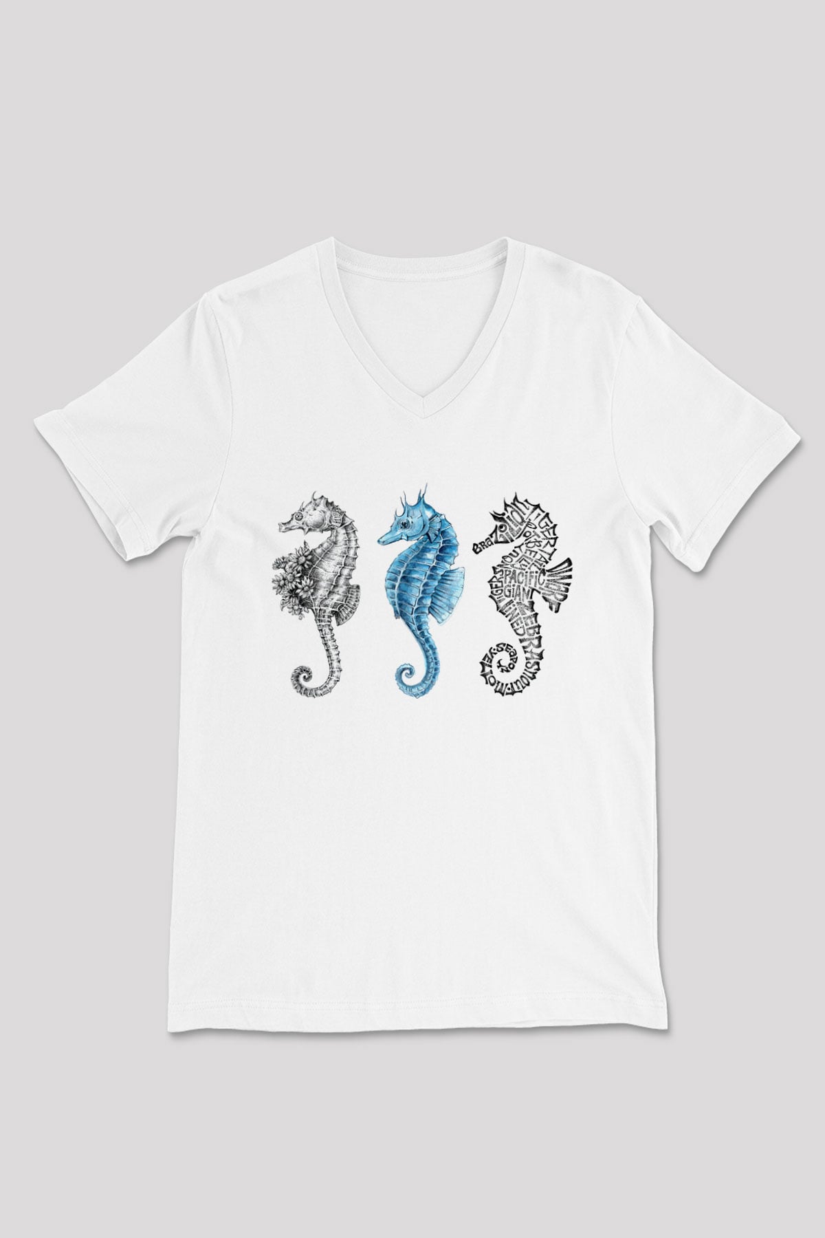 Deniz canlıları Beyaz Unisex V Yaka Tişört T-Shirt