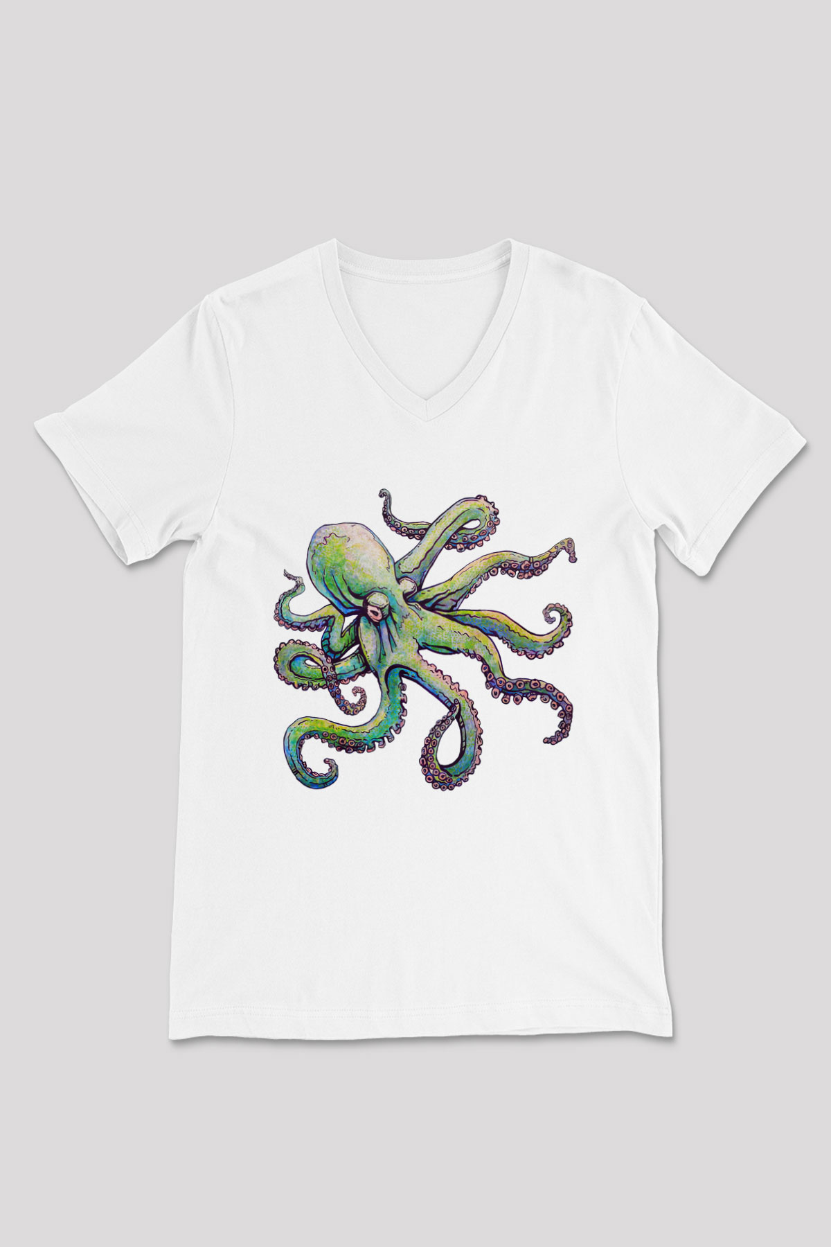 Deniz canlıları Beyaz Unisex V Yaka Tişört T-Shirt