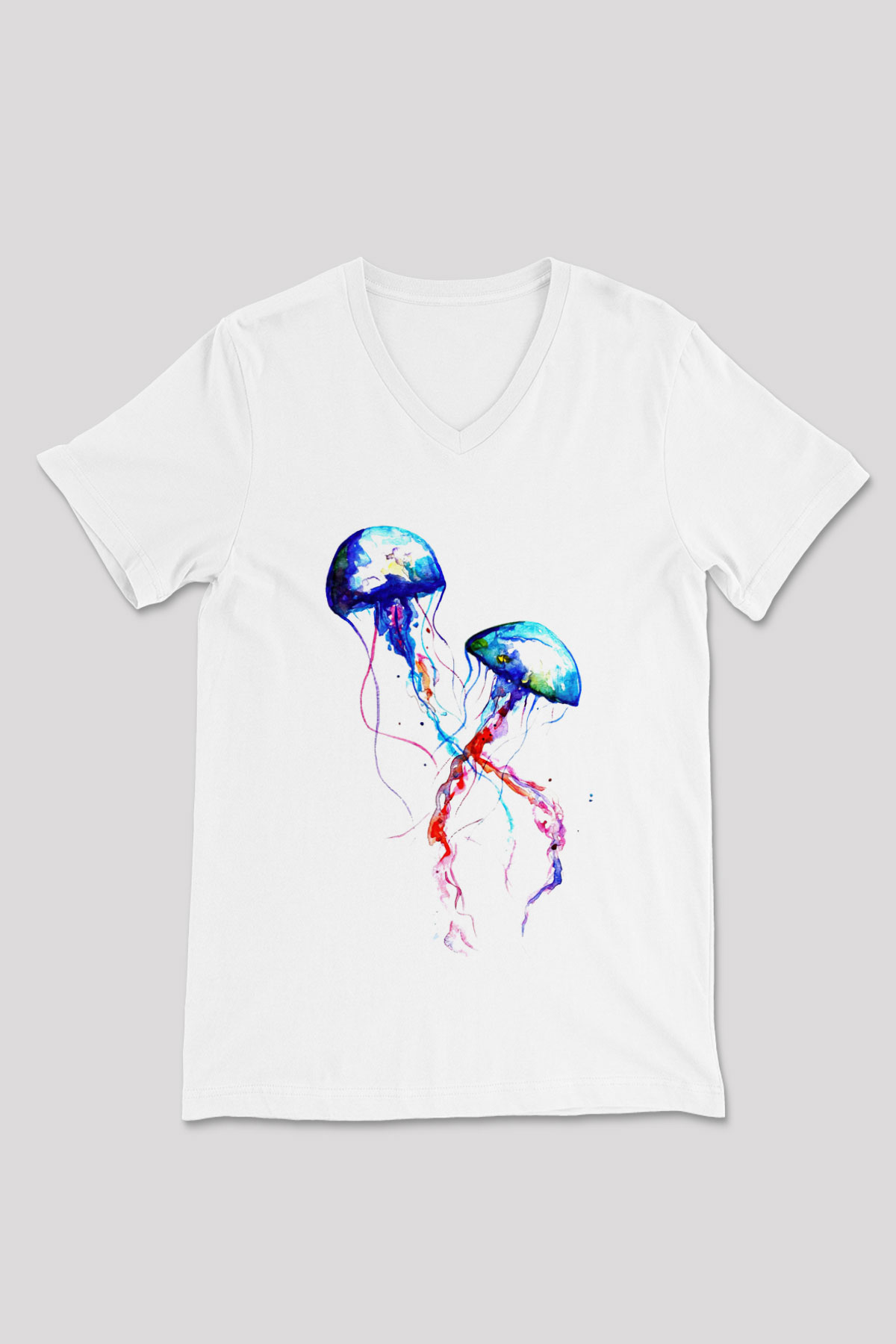 Deniz canlıları Beyaz Unisex V Yaka Tişört T-Shirt