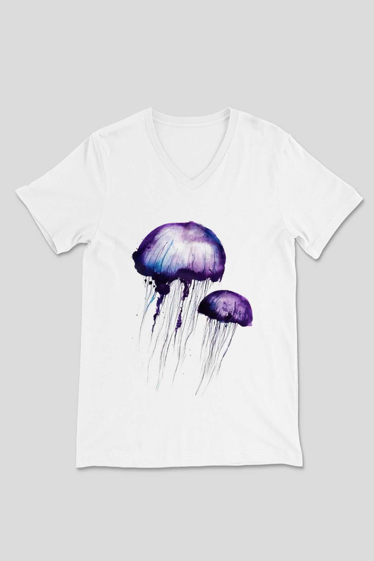 Deniz canlıları Beyaz Unisex V Yaka Tişört T-Shirt