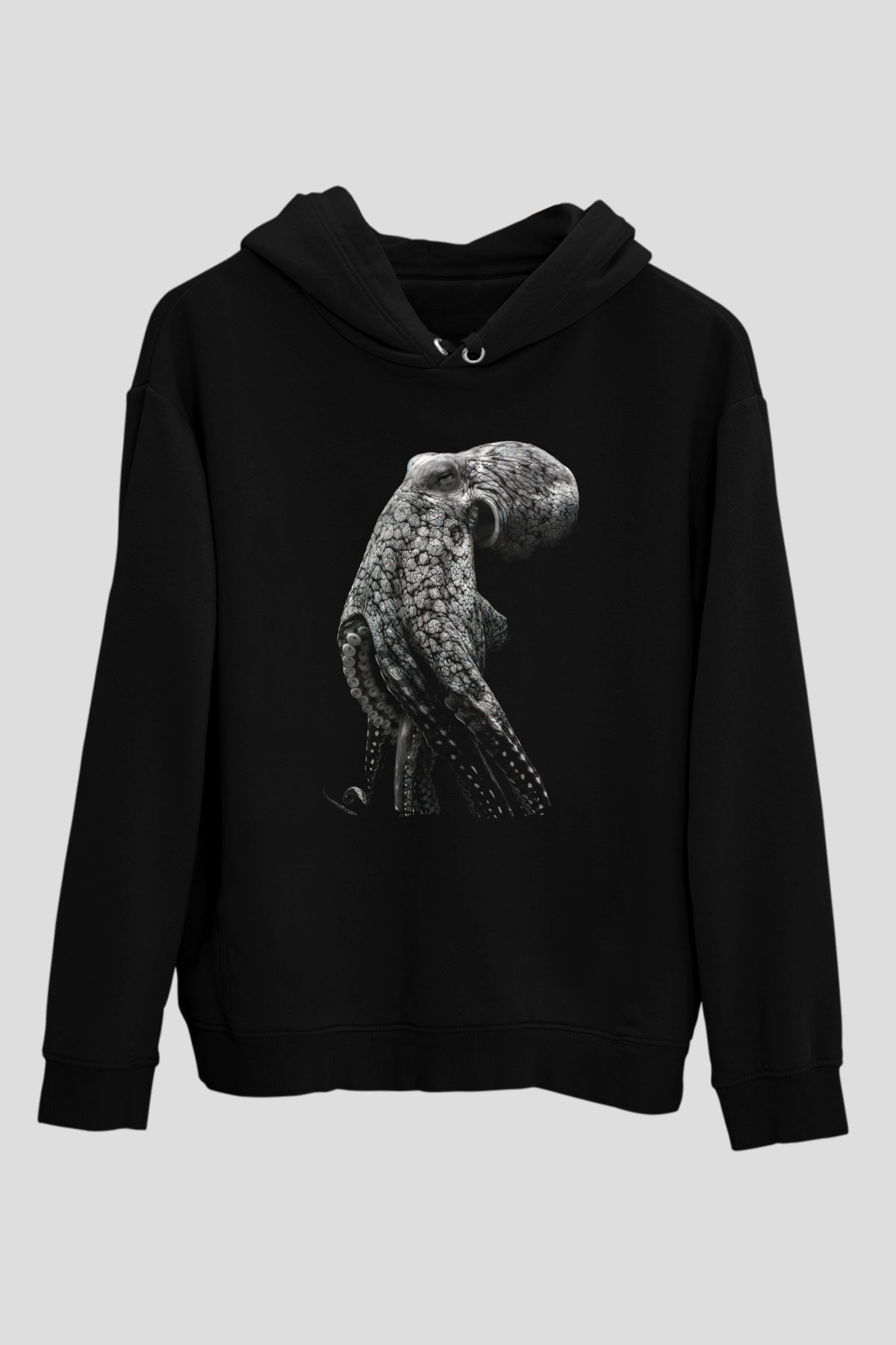 Deniz canlıları Siyah Unisex Kapüşonlu Sweatshirt