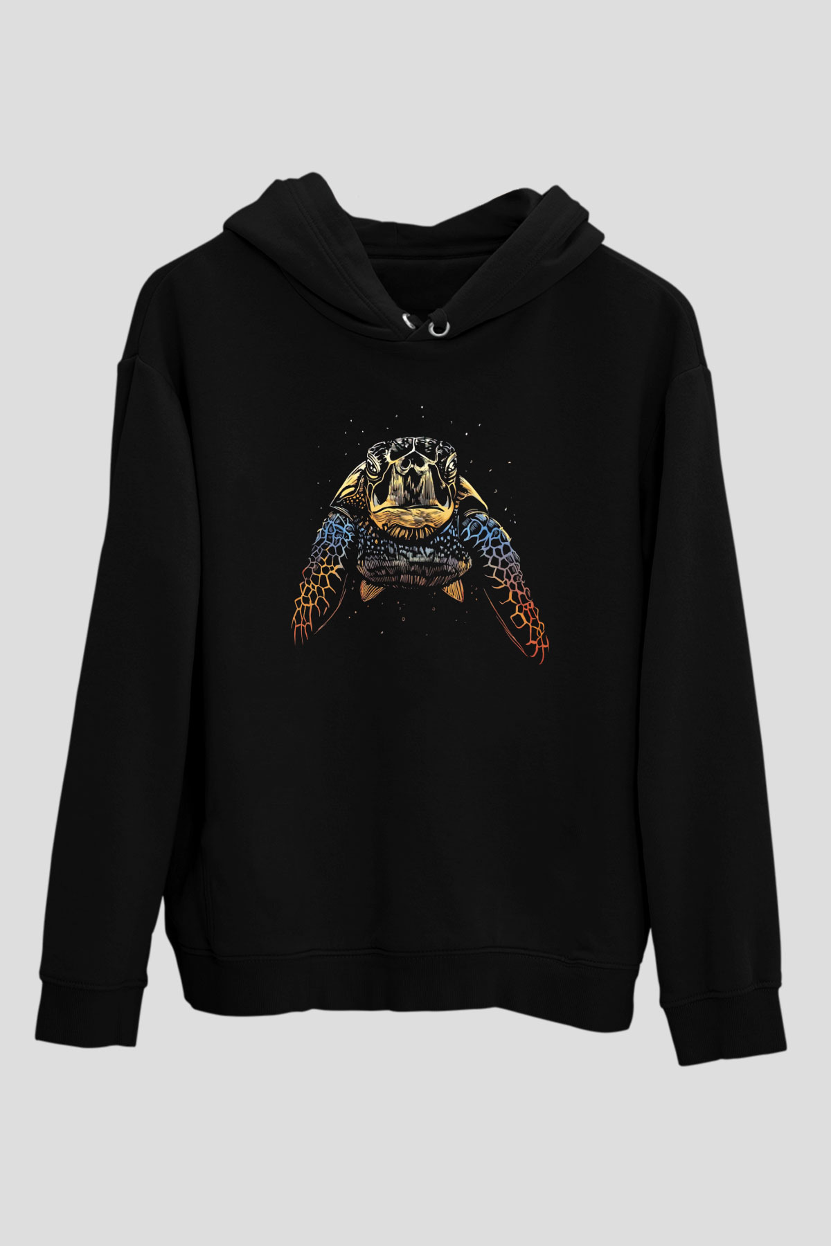 Deniz canlıları Siyah Unisex Kapüşonlu Sweatshirt