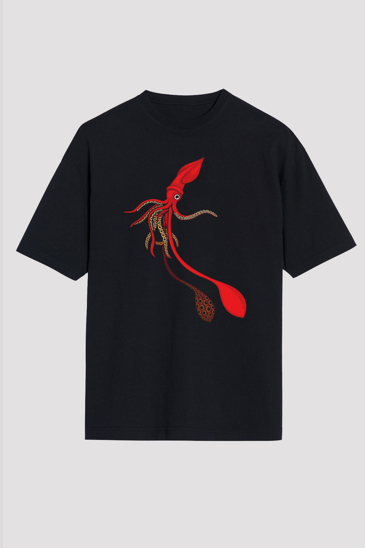 Deniz canlıları Siyah Unisex Oversize Tişört T-Shirt
