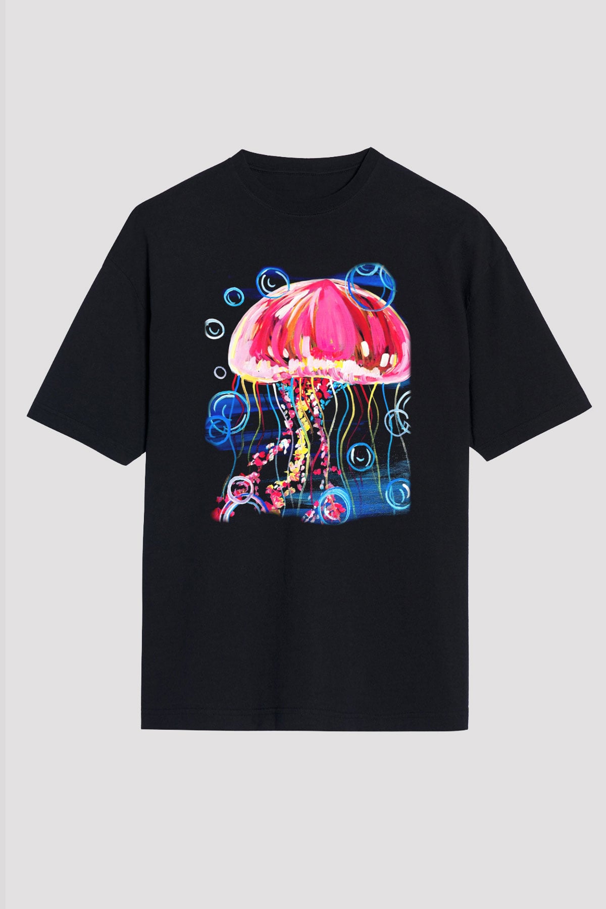 Deniz canlıları Siyah Unisex Oversize Tişört T-Shirt