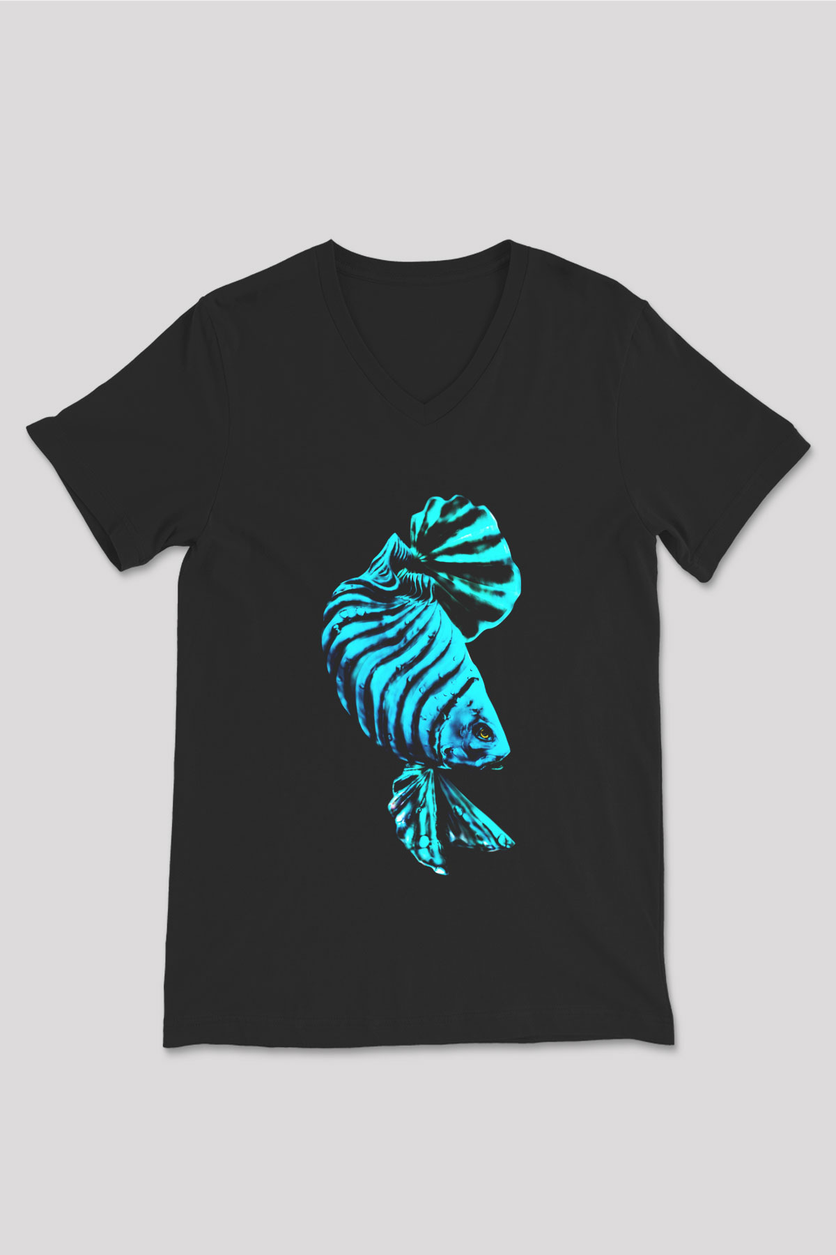 Deniz canlıları Siyah Unisex V Yaka Tişört T-Shirt