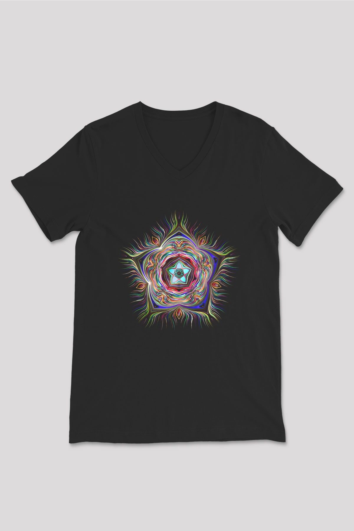 Deniz canlıları Siyah Unisex V Yaka Tişört T-Shirt